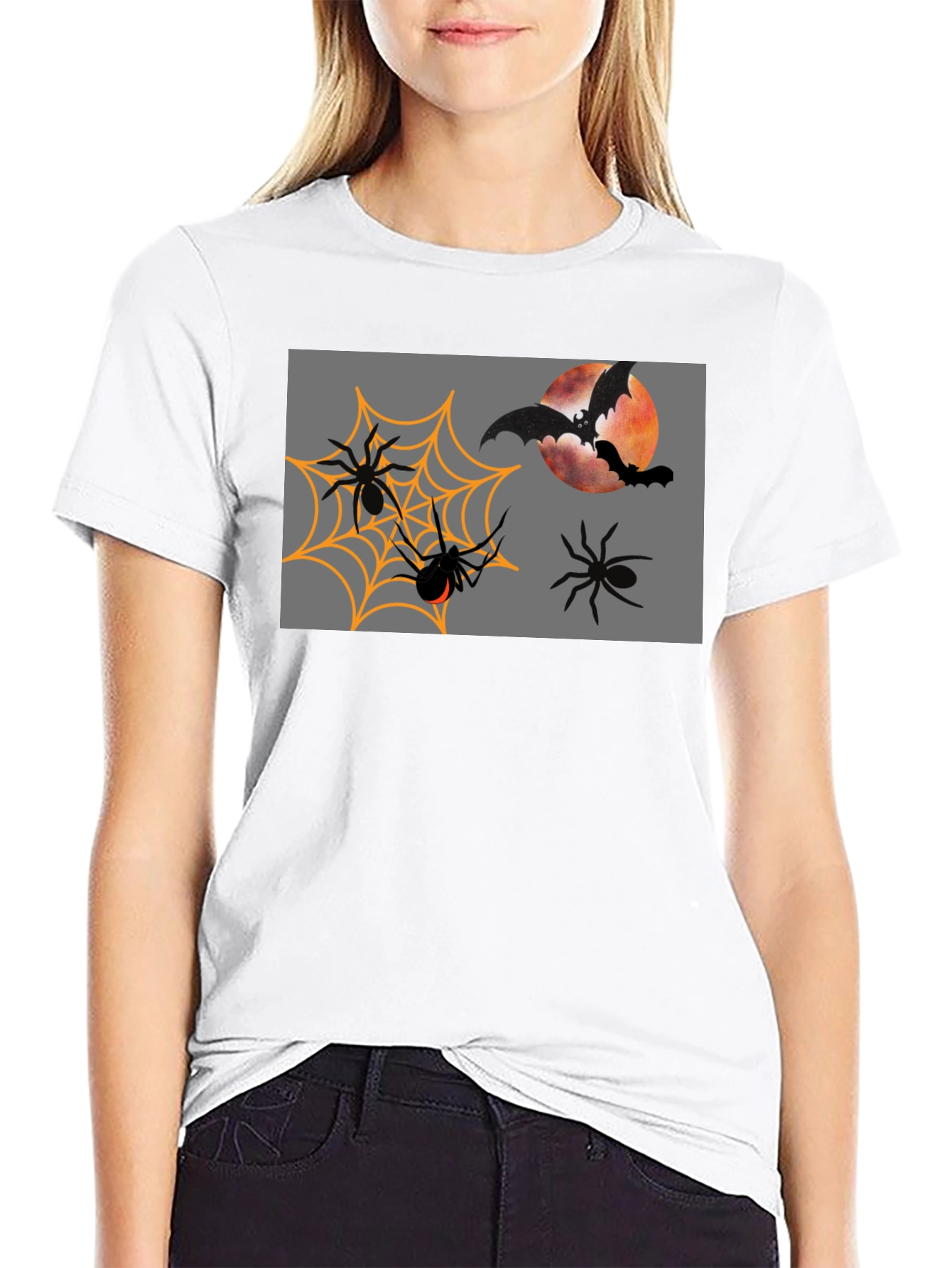 Halloween Bats and Spiders Black T-Shirt