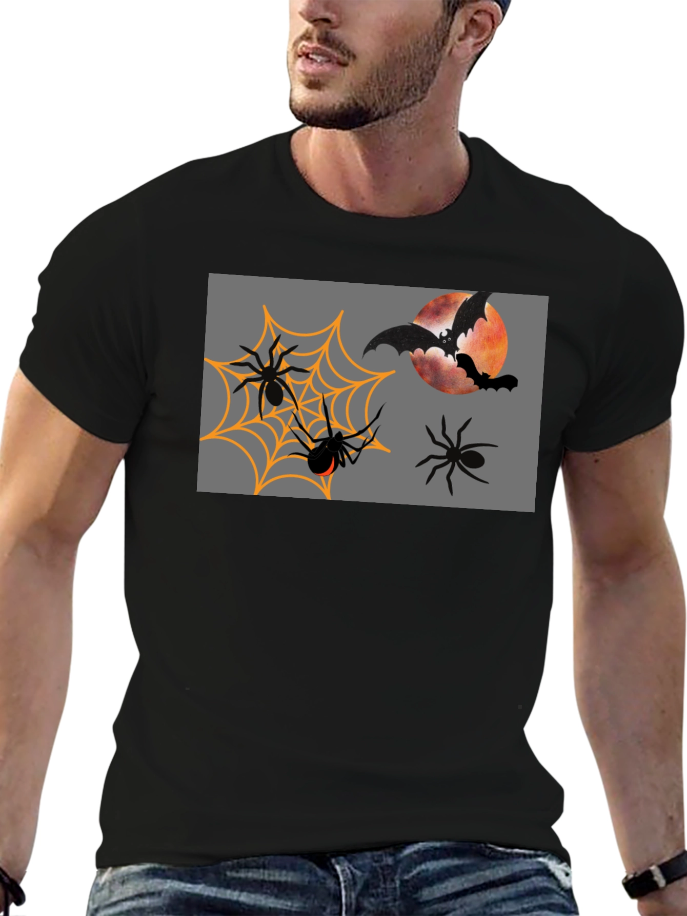 Halloween Bats and Spiders Black T-Shirt
