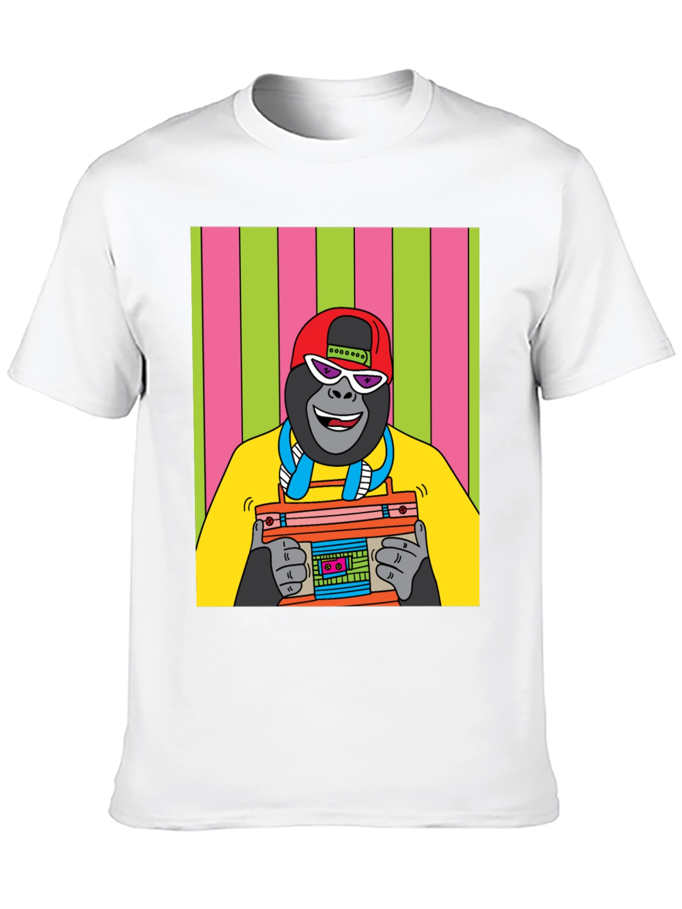Cool Gorilla Graphic T-Shirt - Retro Boombox Design