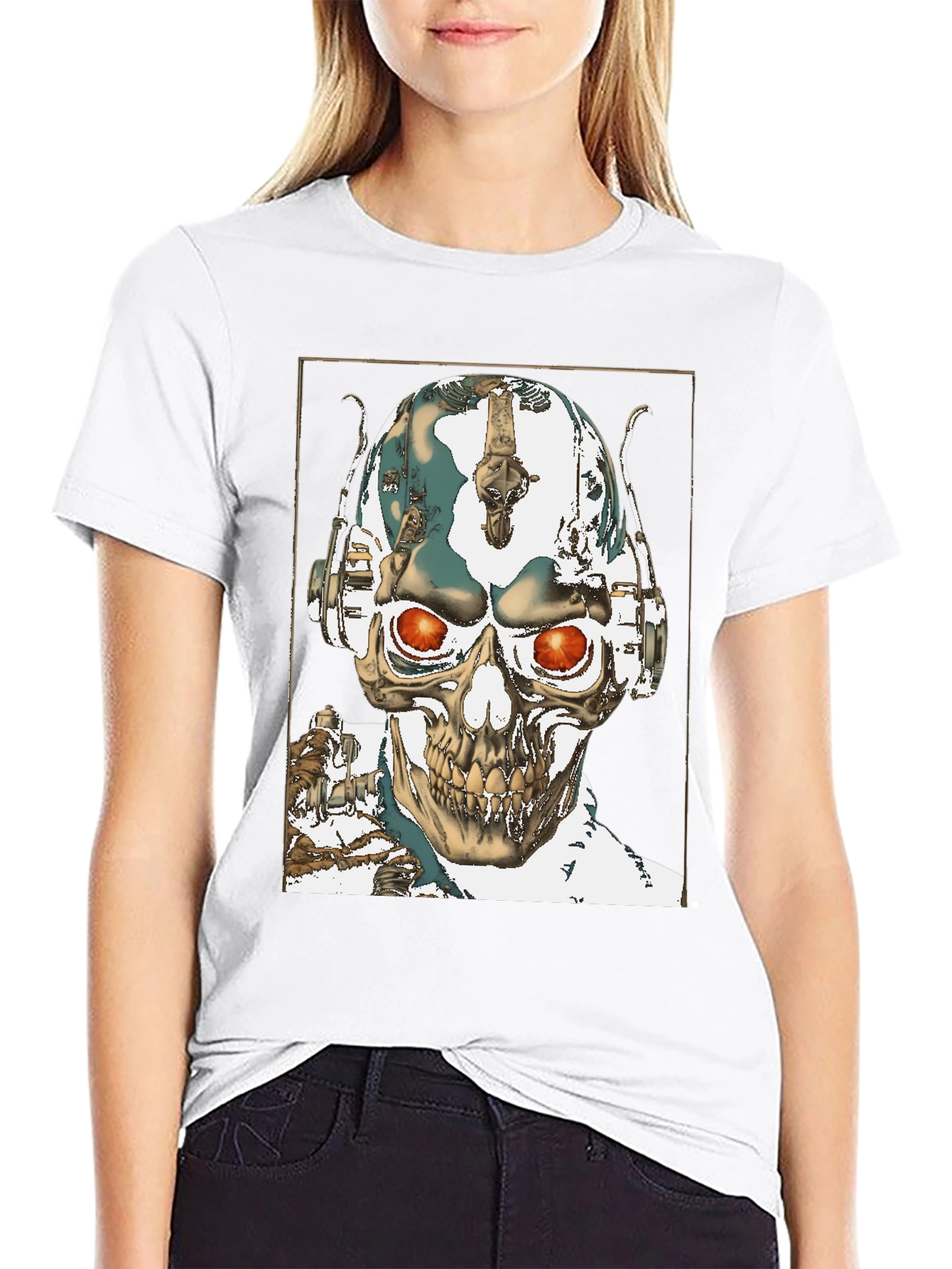 Skull Robot Head Black T-Shirt