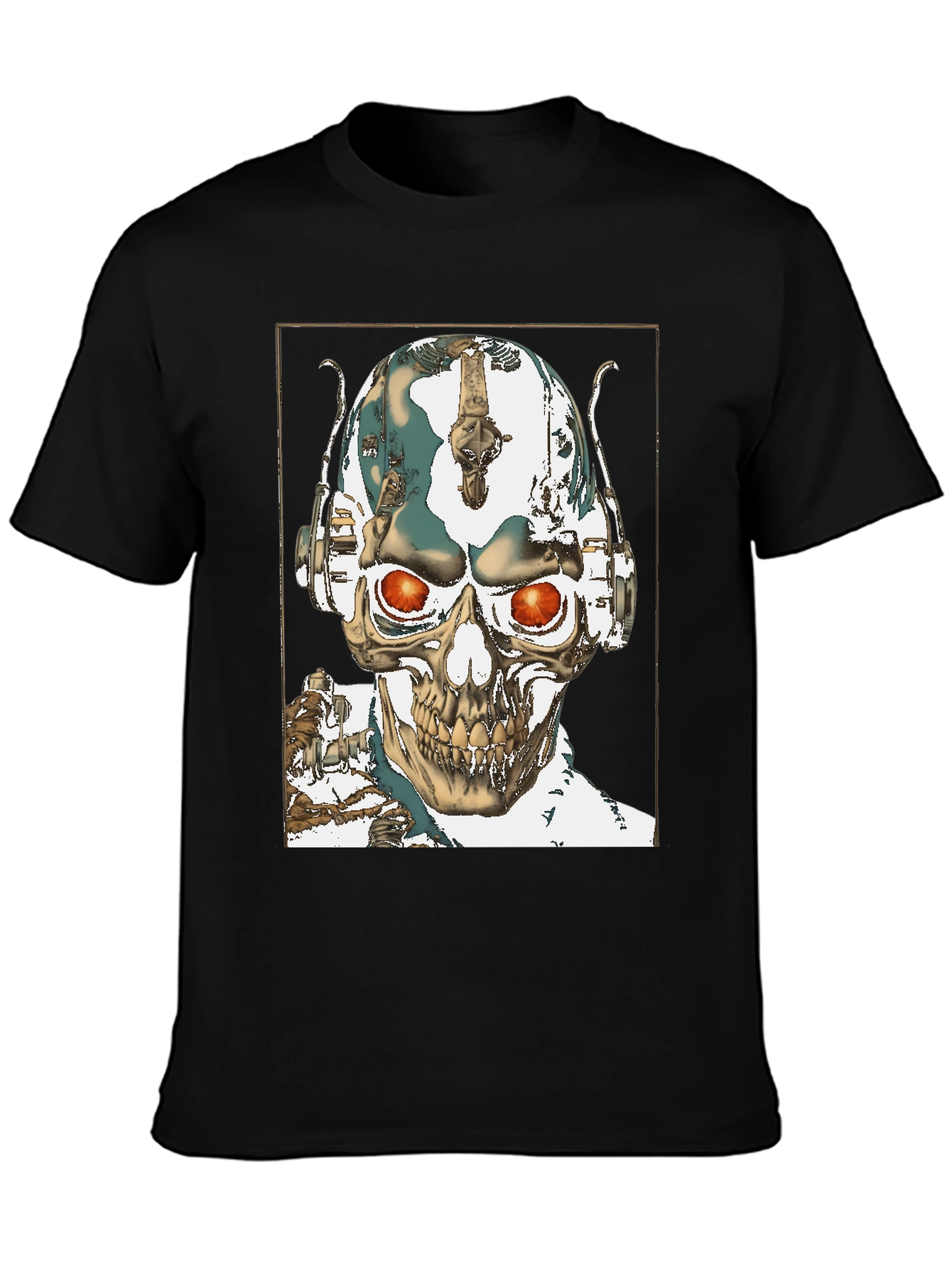 Skull Robot Head Black T-Shirt
