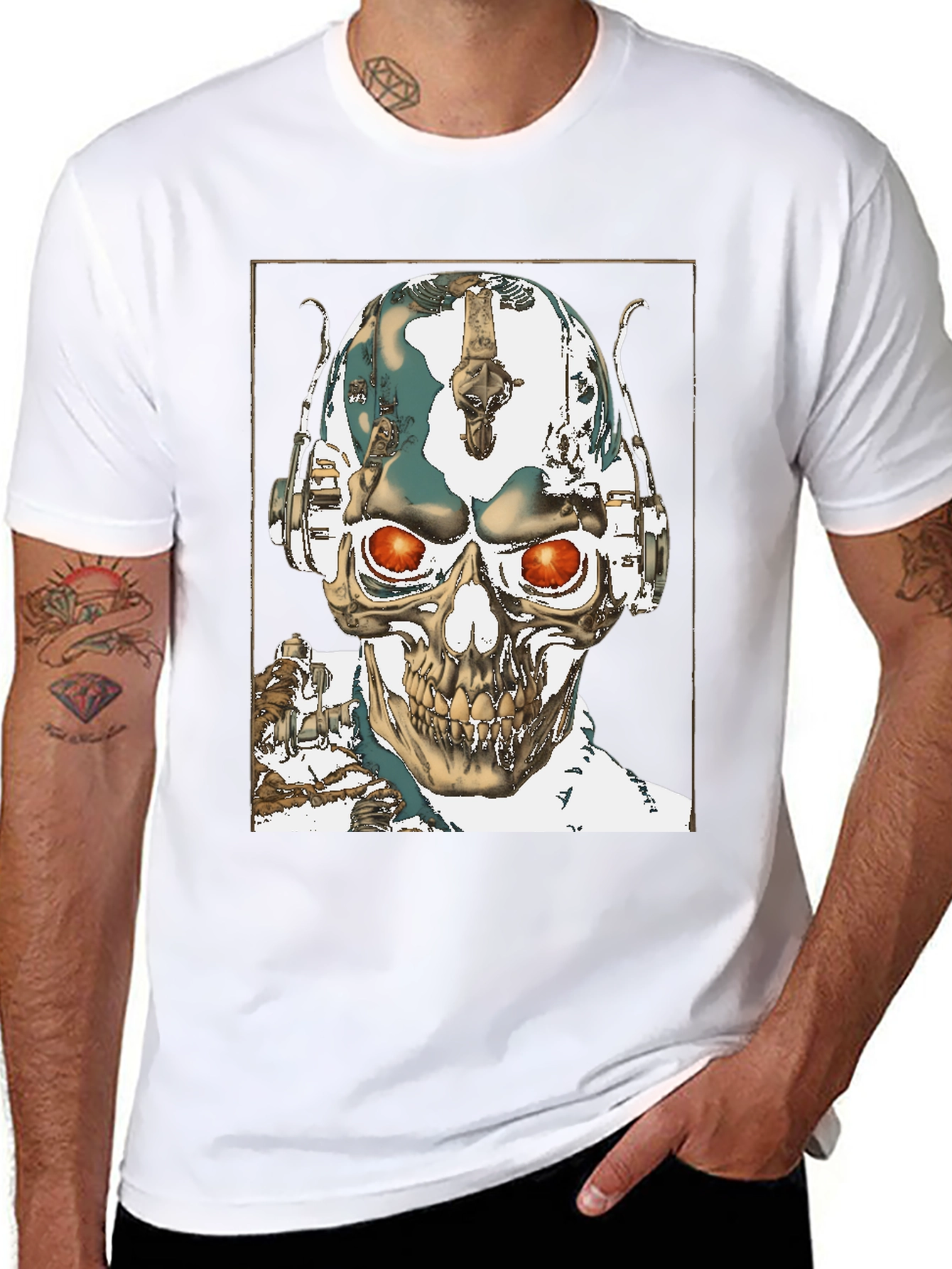 Skull Robot Head Black T-Shirt