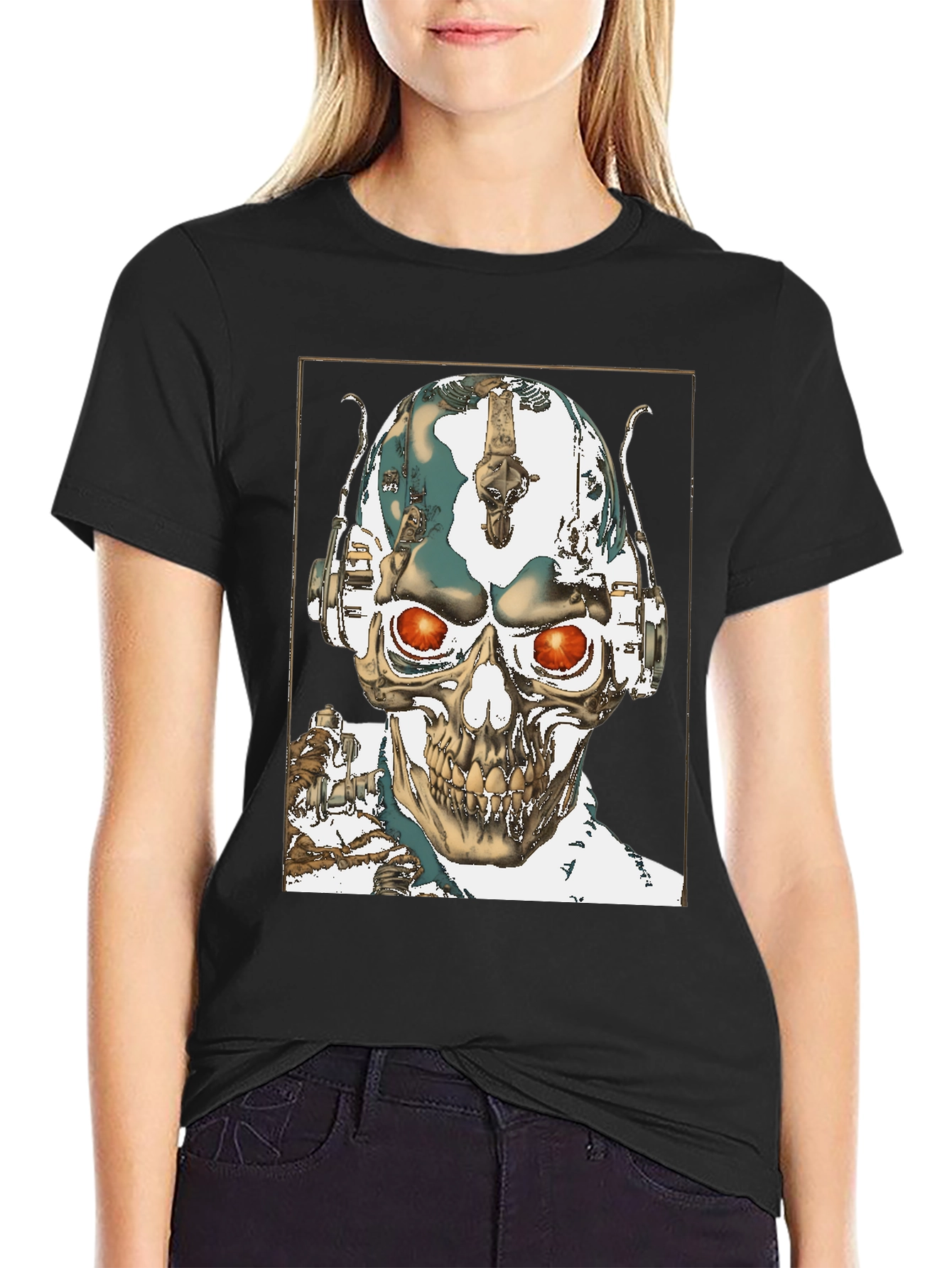 Skull Robot Head Black T-Shirt