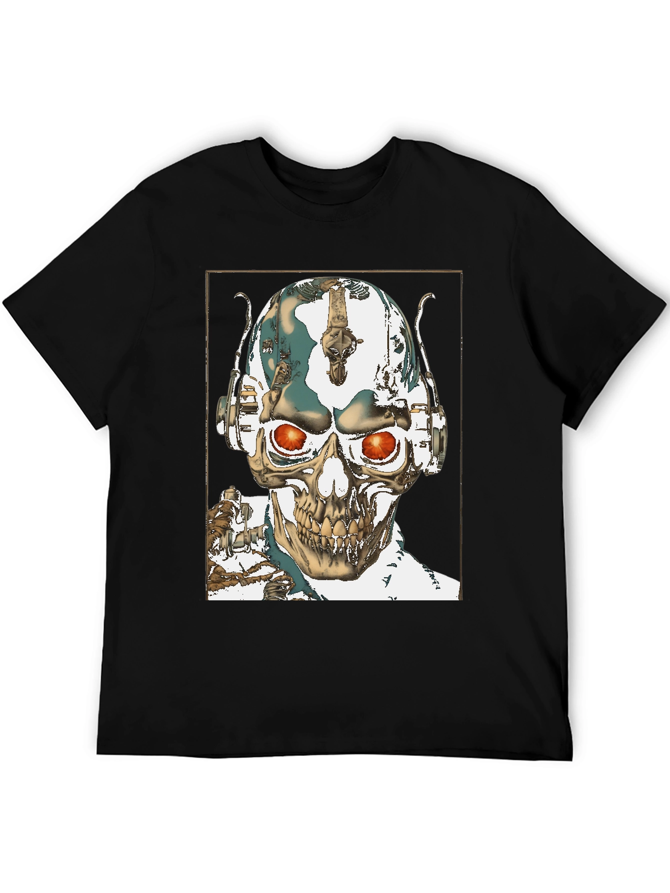 Skull Robot Head Black T-Shirt