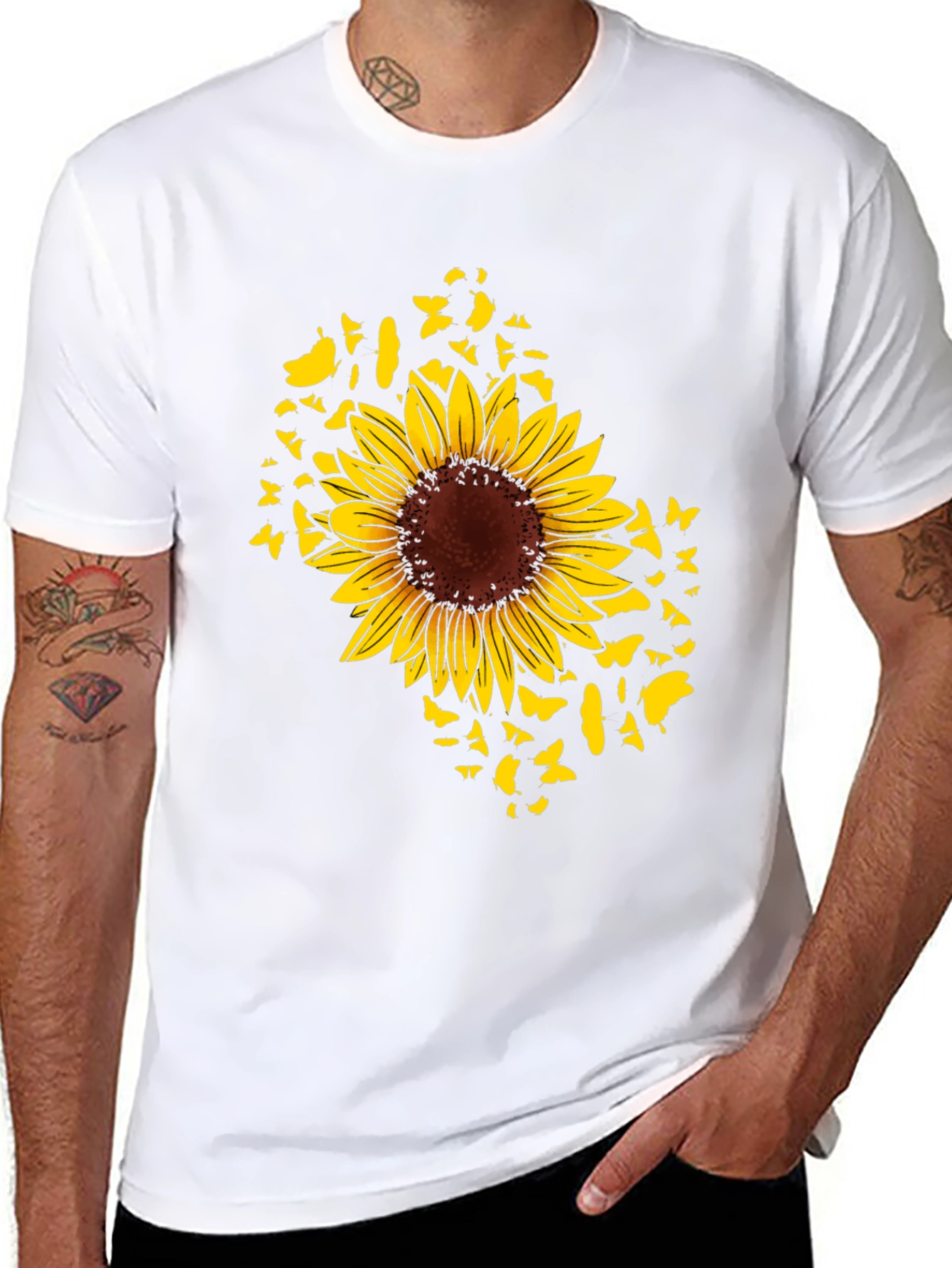 Sunflower Butterfly Graphic Black T-Shirt