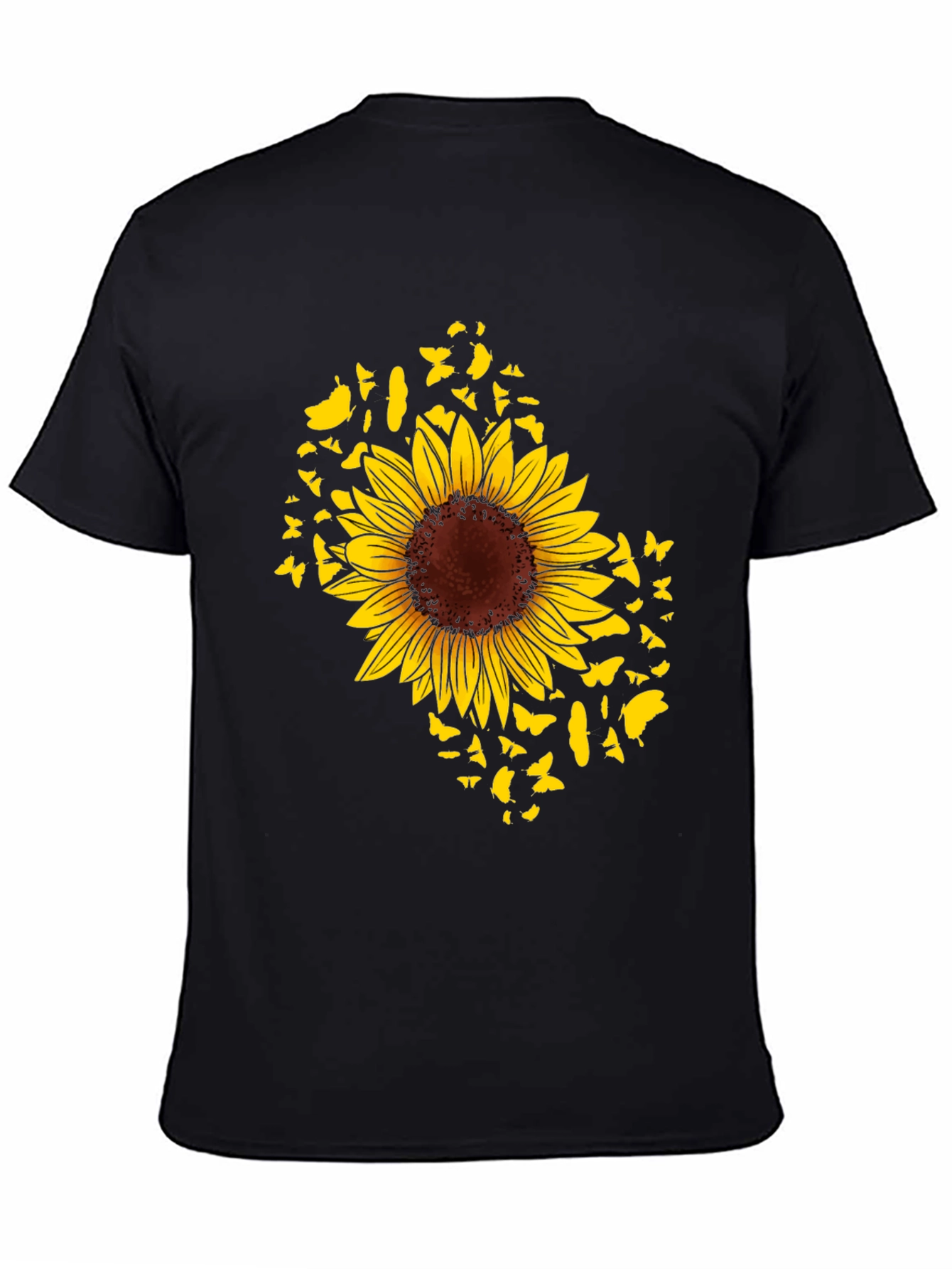Sunflower Butterfly Graphic Black T-Shirt