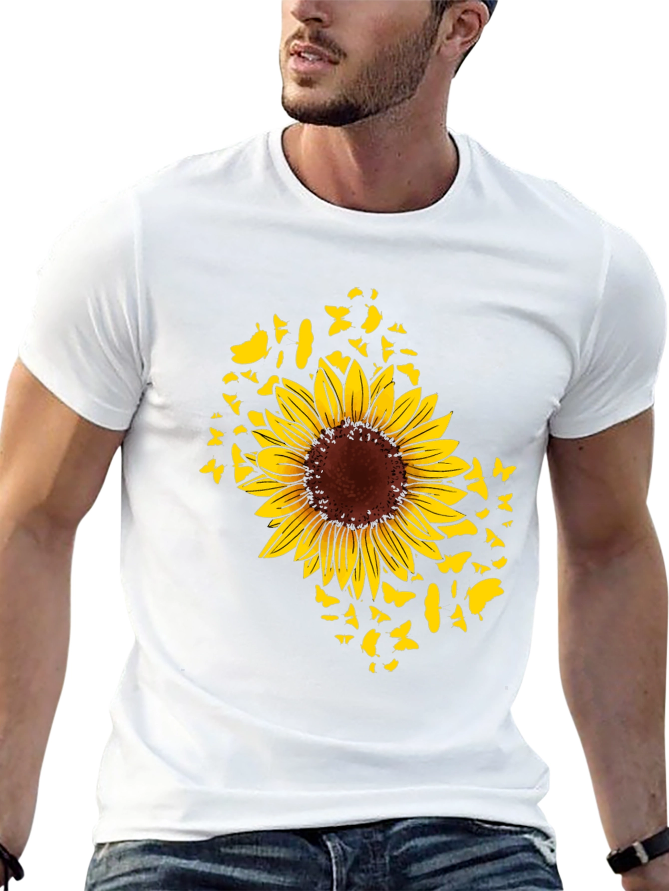 Sunflower Butterfly Graphic Black T-Shirt