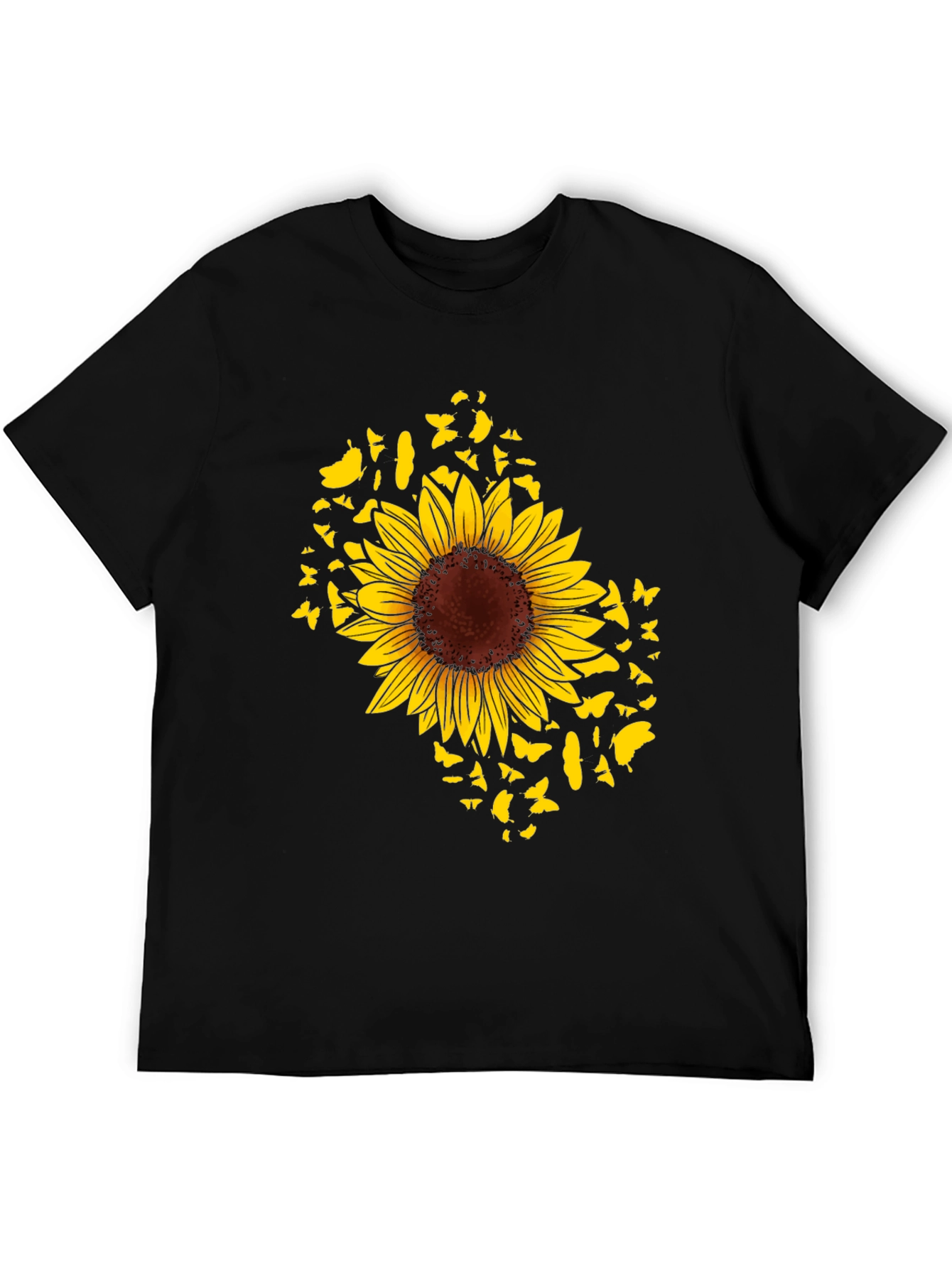 Sunflower Butterfly Graphic Black T-Shirt