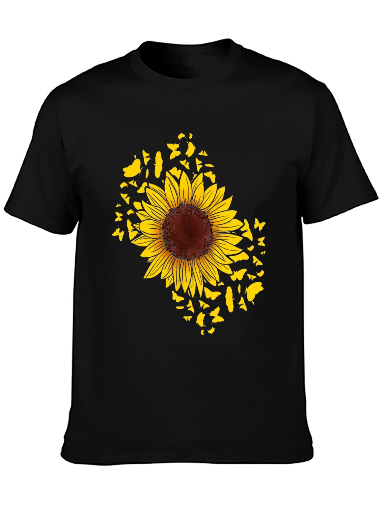 Sunflower Butterfly Graphic Black T-Shirt