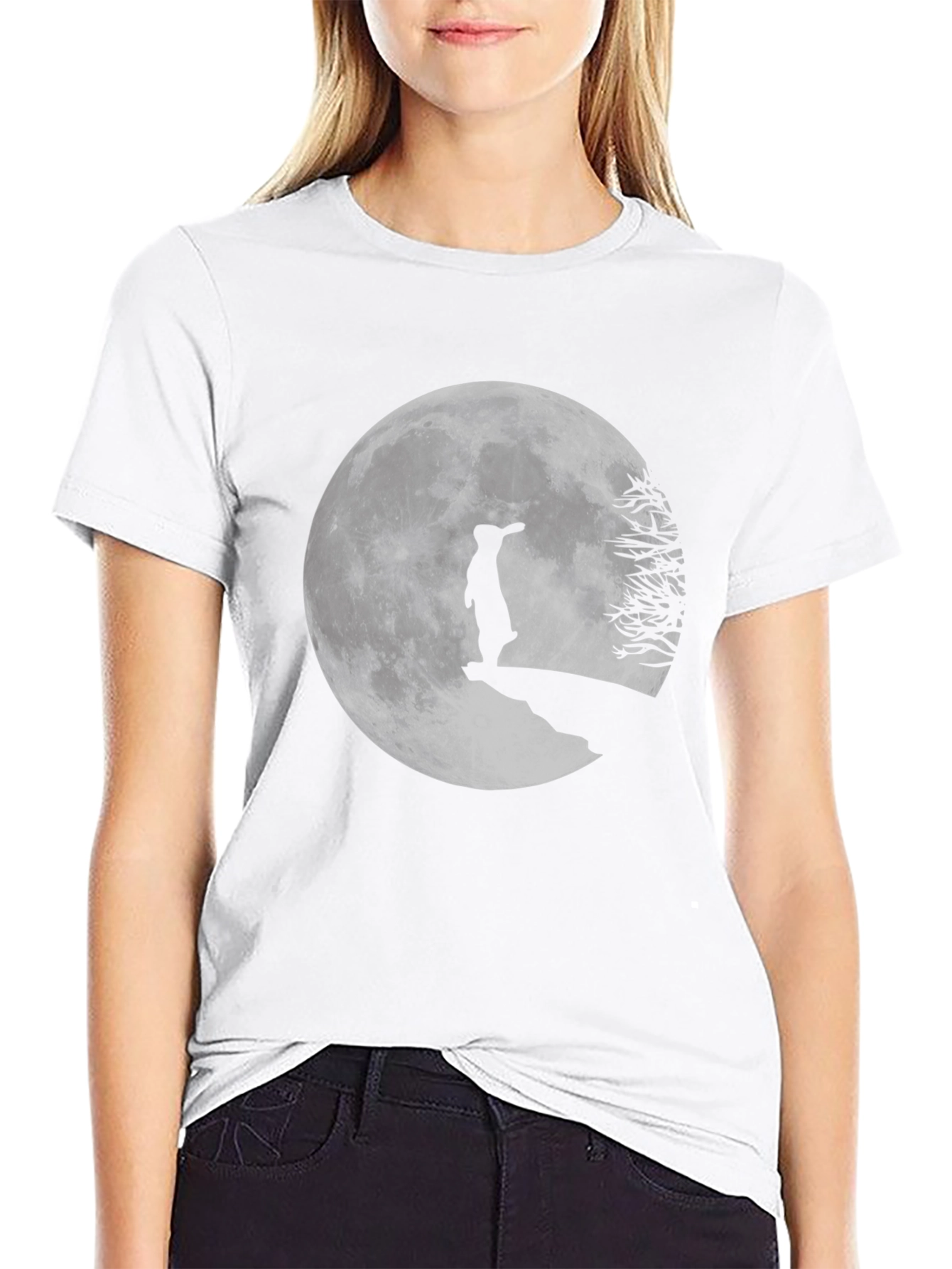 Moon Gazing Rabbit Graphic Tee - Black