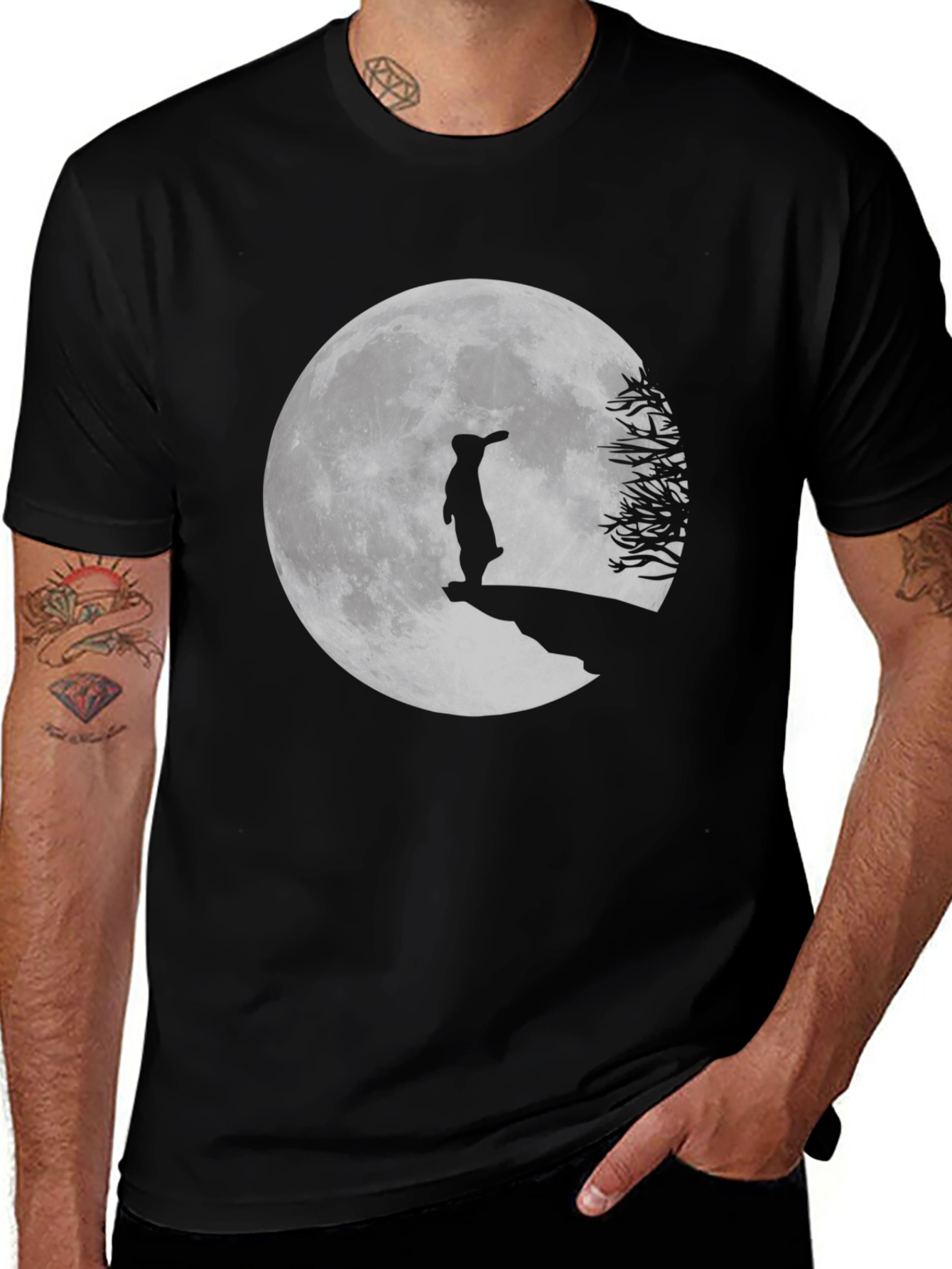 Moon Gazing Rabbit Graphic Tee - Black