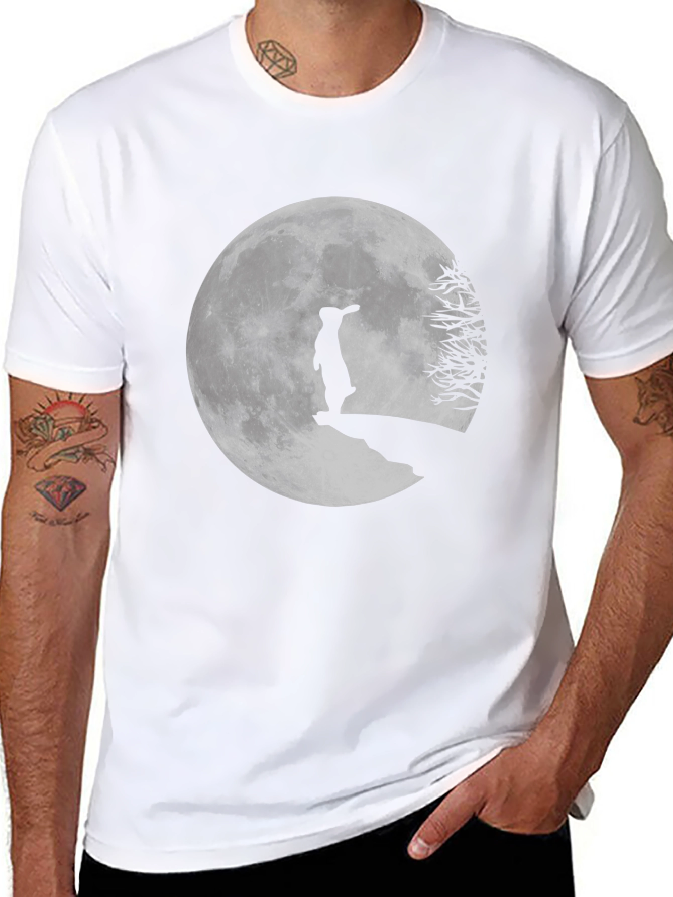Moon Gazing Rabbit Graphic Tee - Black