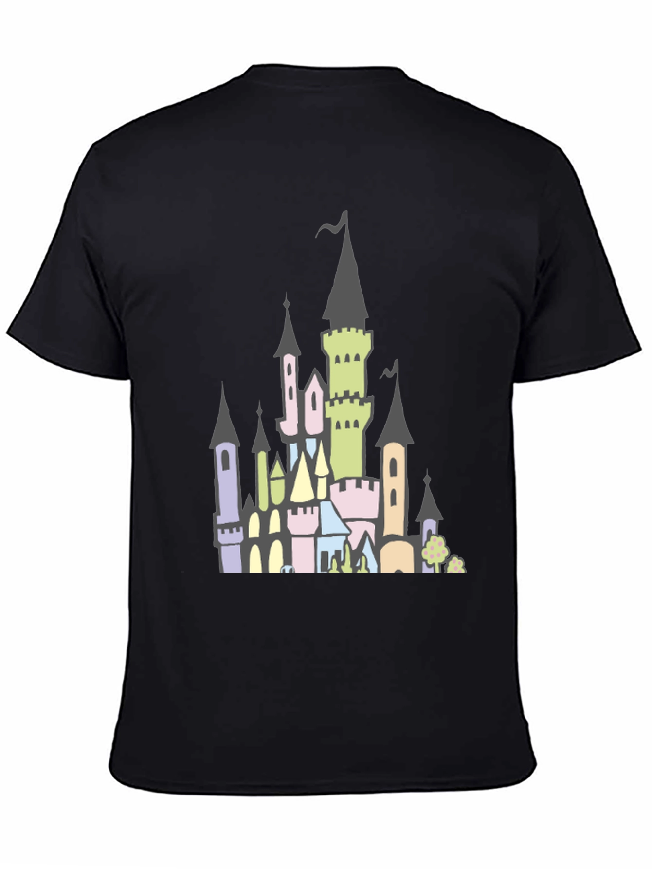 Fantasy Castle Graphic Tee - Black Cotton Shirt
