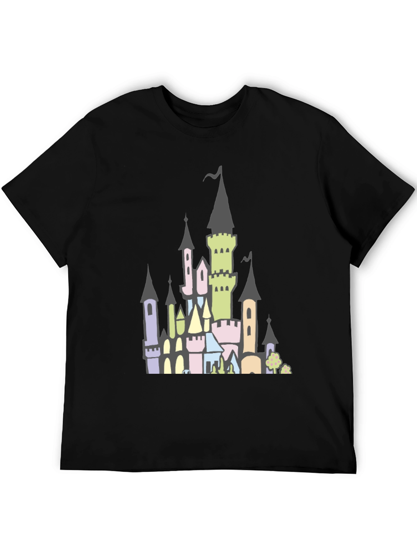 Fantasy Castle Graphic Tee - Black Cotton Shirt