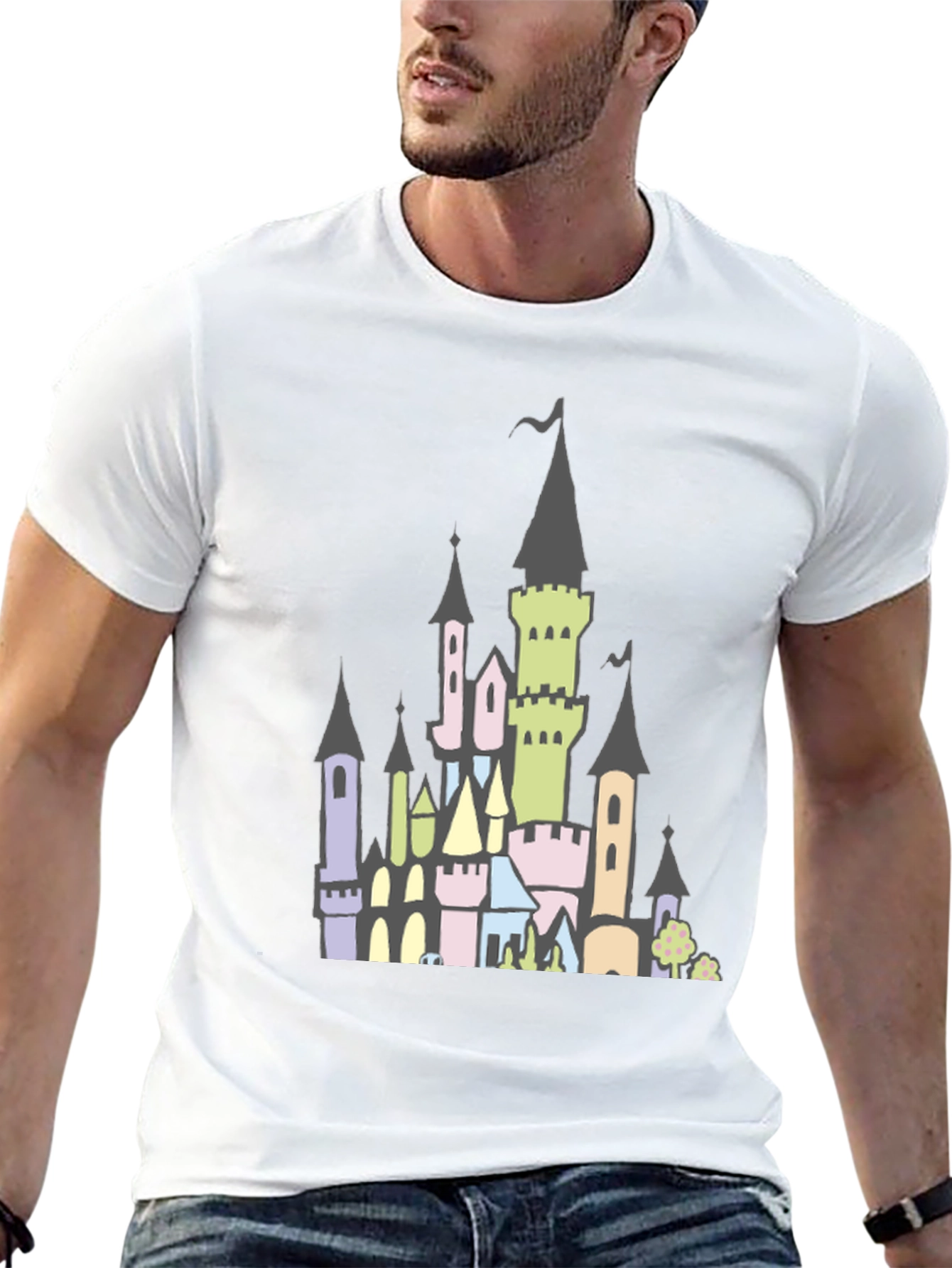 Fantasy Castle Graphic Tee - Black Cotton Shirt