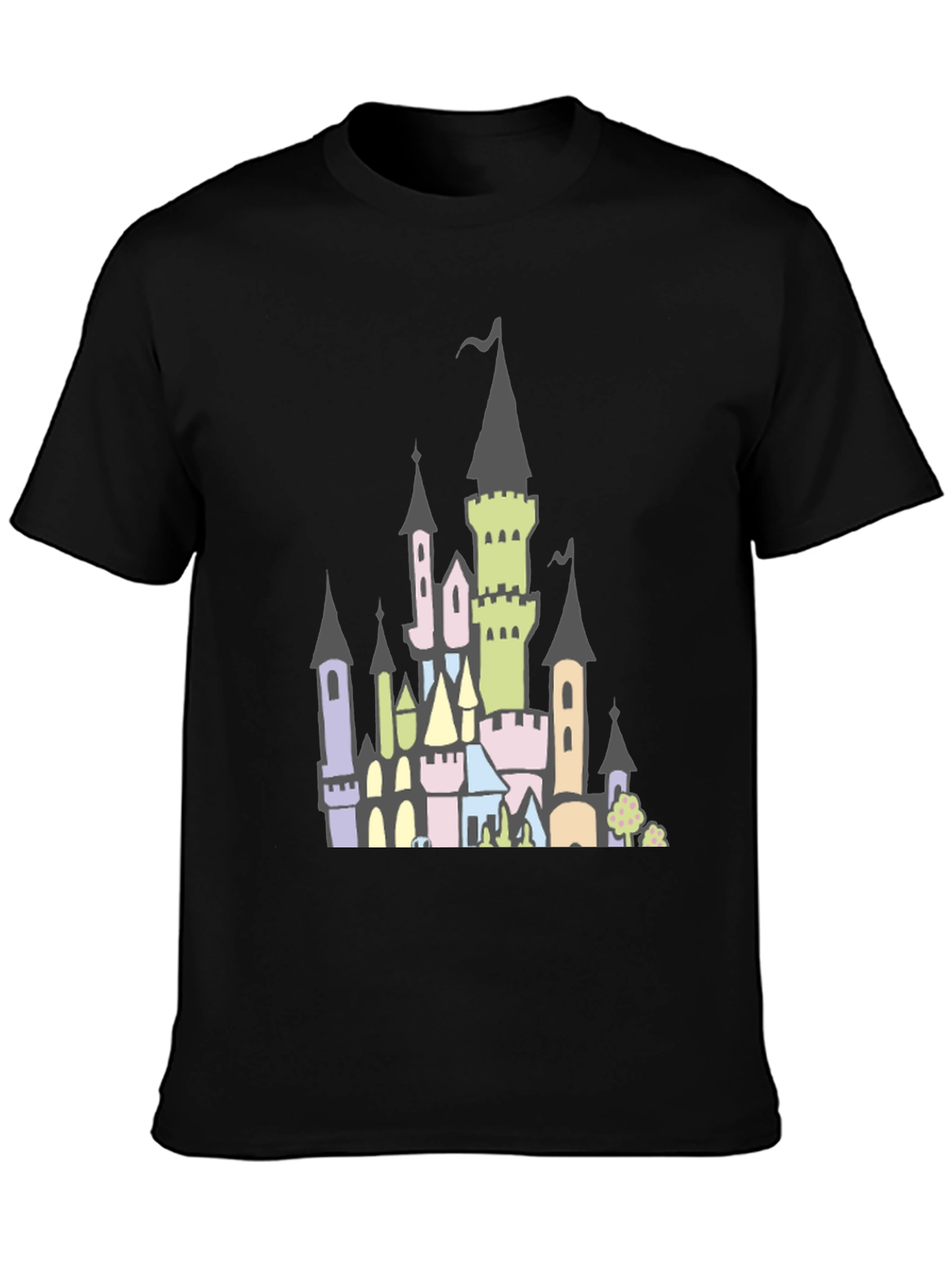 Fantasy Castle Graphic Tee - Black Cotton Shirt