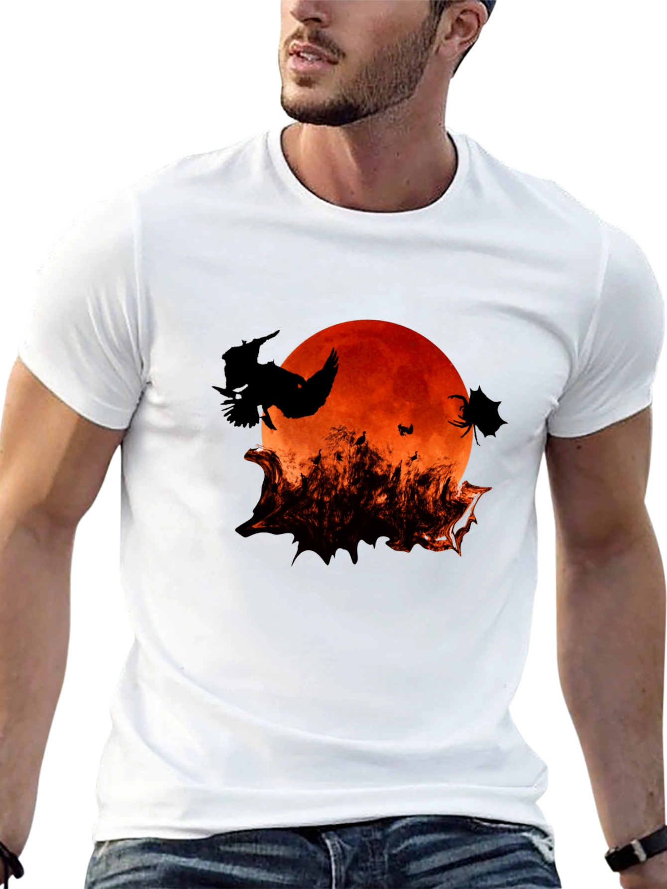 Halloween Bats and Moon Graphic T-Shirt
