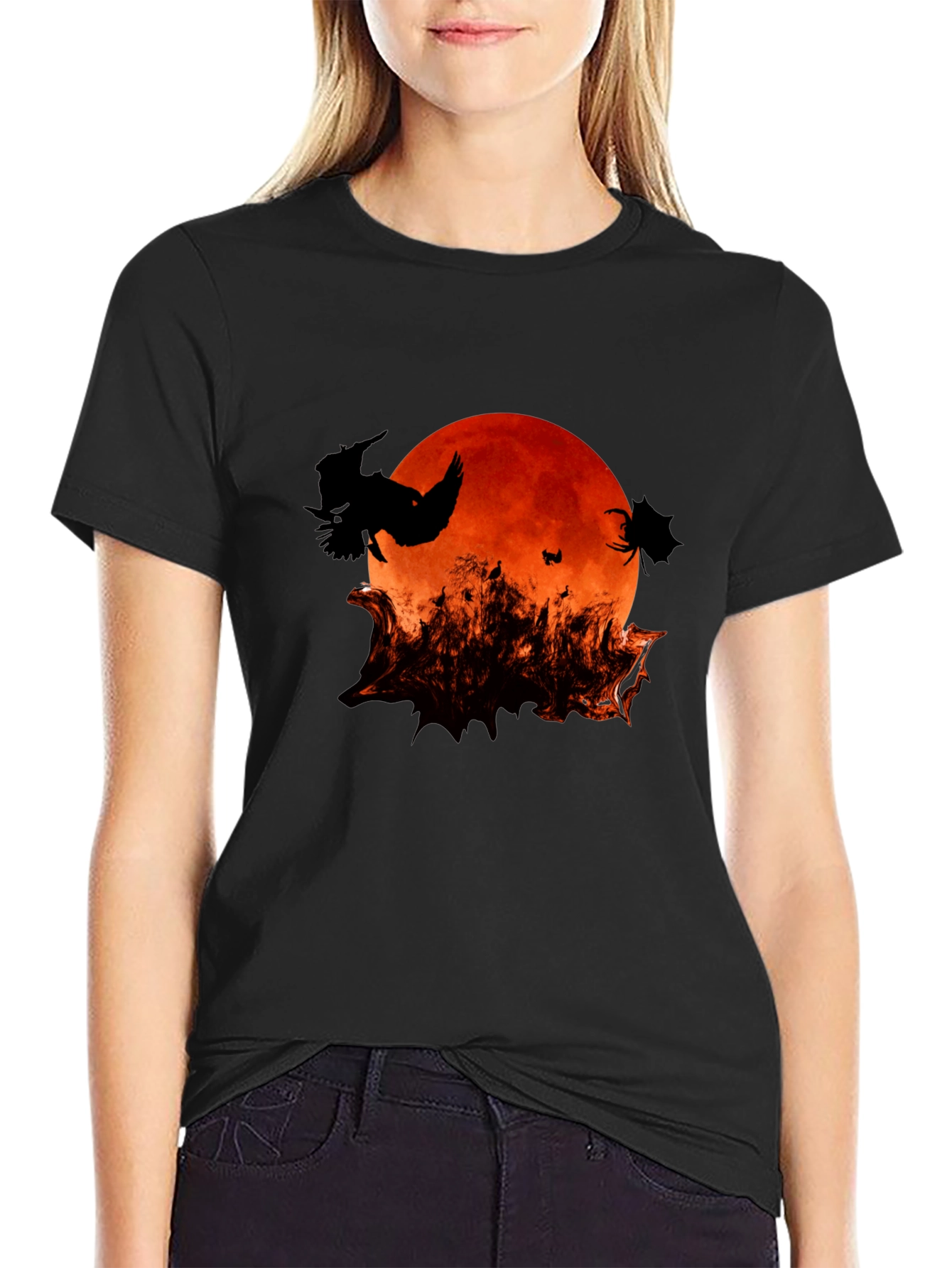 Halloween Bats and Moon Graphic T-Shirt