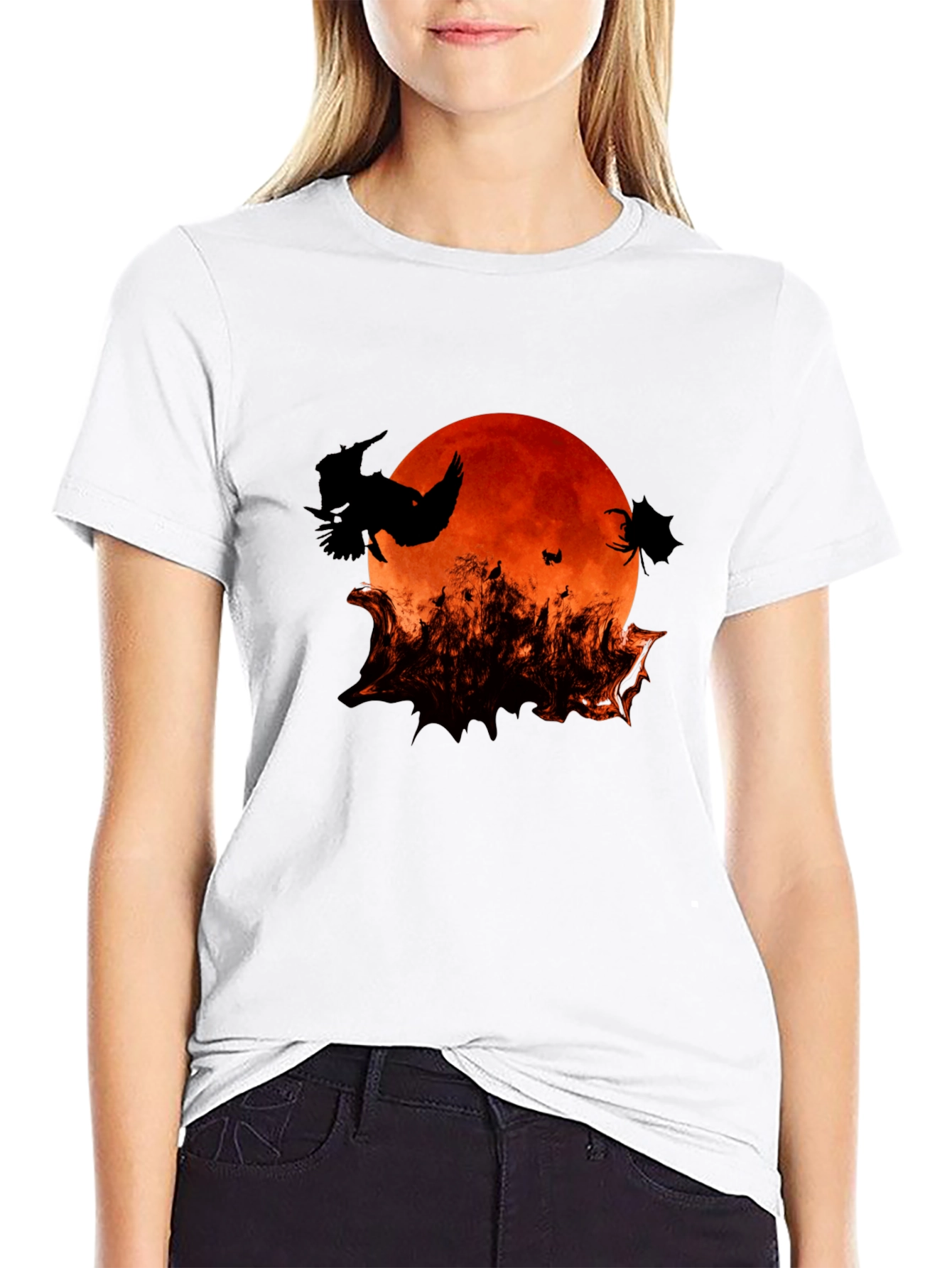Halloween Bats and Moon Graphic T-Shirt