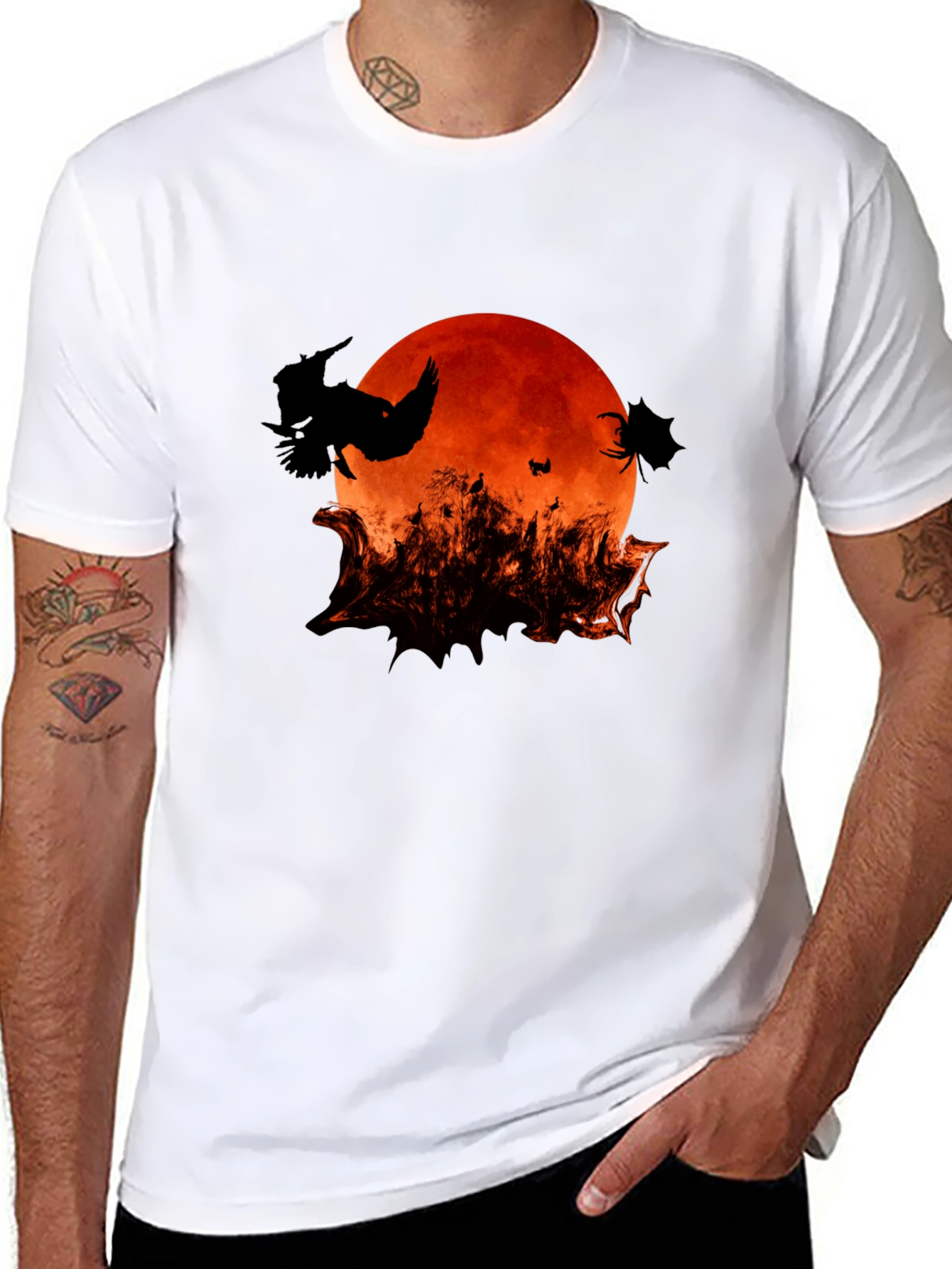 Halloween Bats and Moon Graphic T-Shirt
