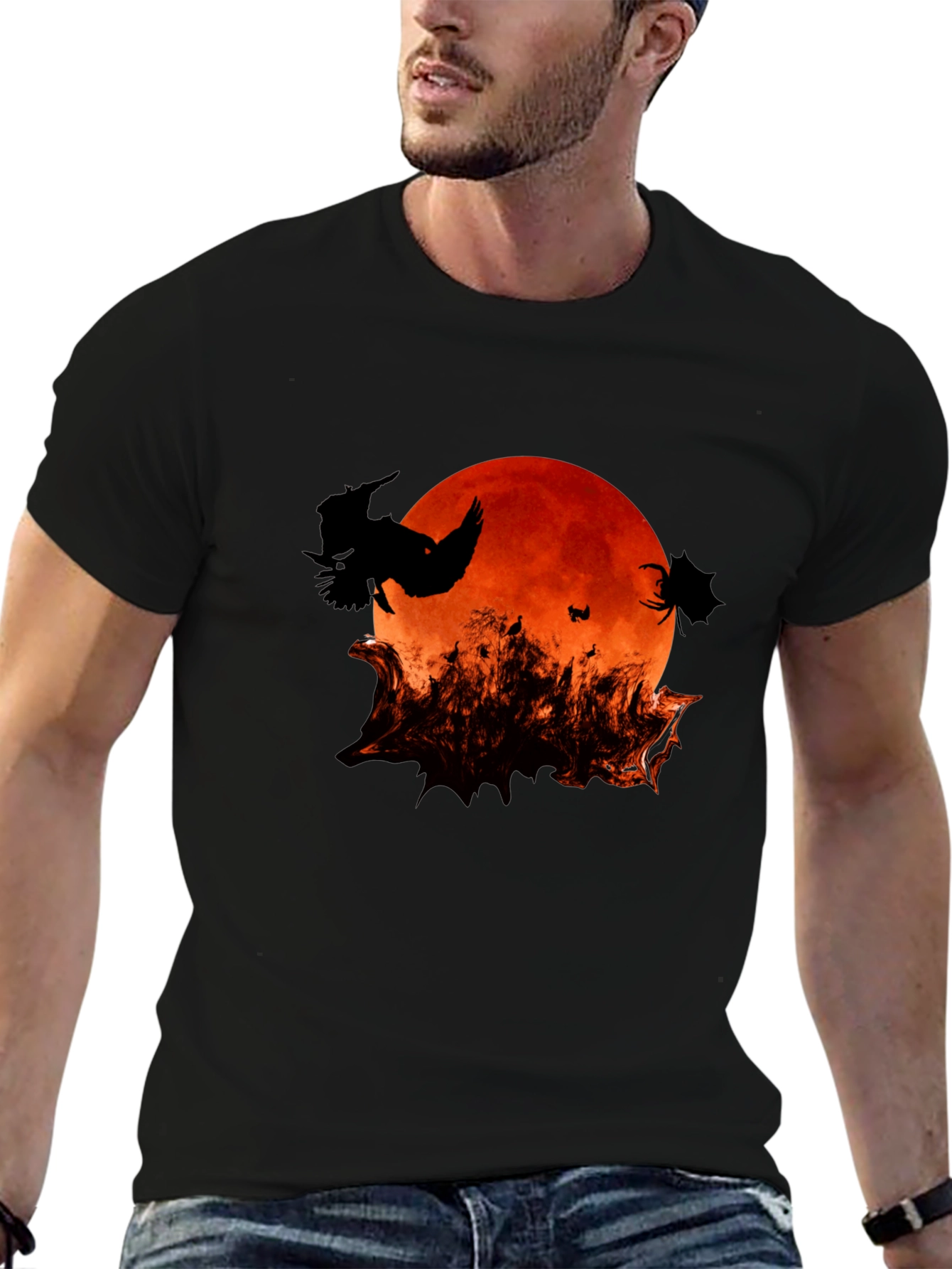 Halloween Bats and Moon Graphic T-Shirt