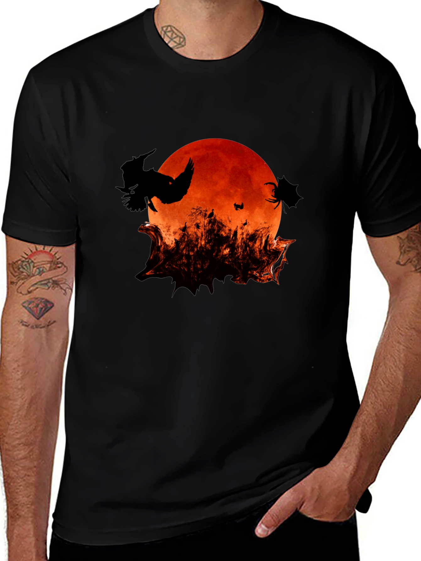 Halloween Bats and Moon Graphic T-Shirt