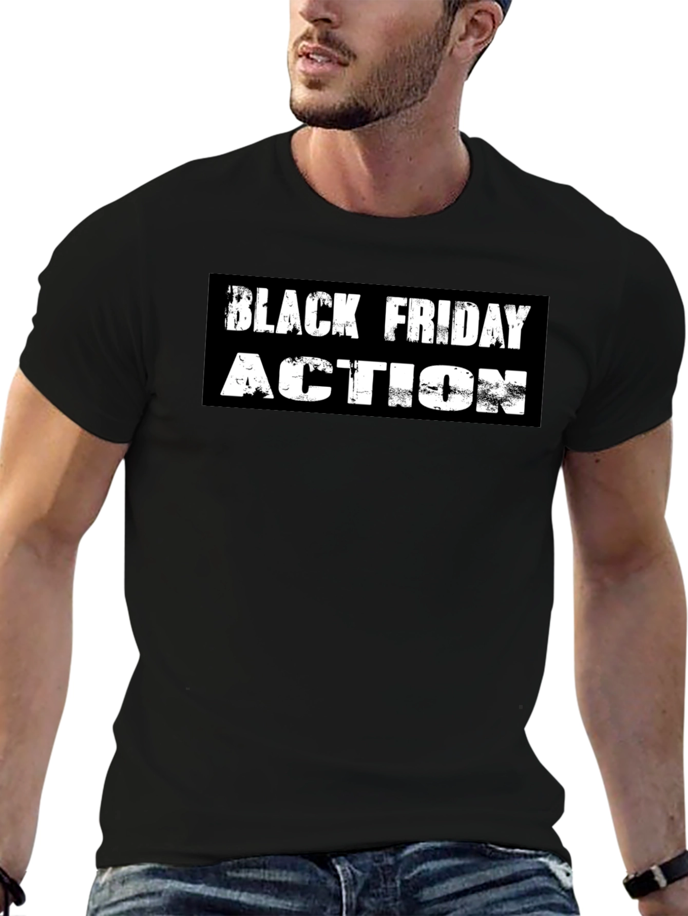 Black Friday Action Graphic Tee - Stylish Black T-Shirt