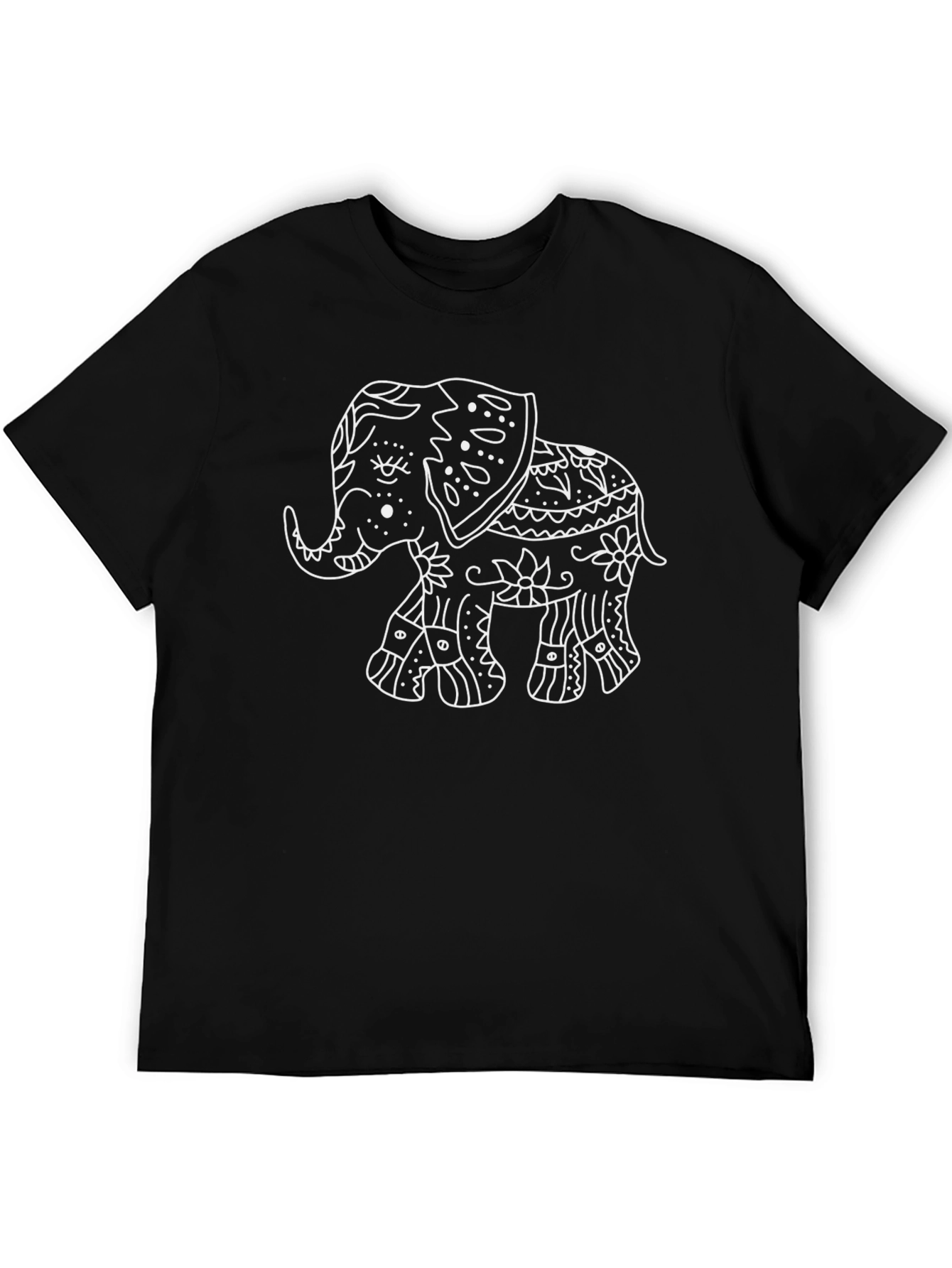 Elephant Art Graphic Tee - Black Cotton T-Shirt