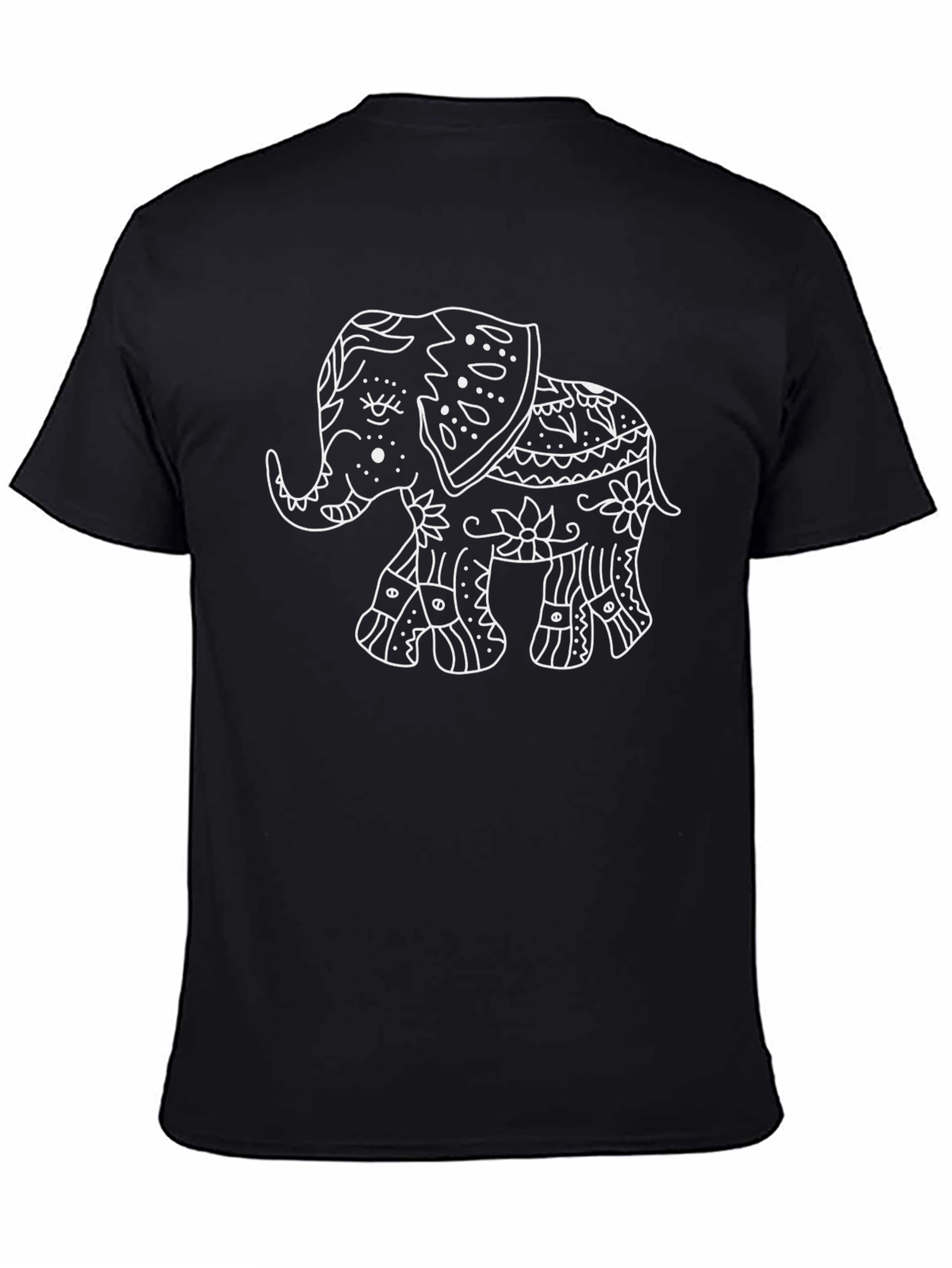 Elephant Art Graphic Tee - Black Cotton T-Shirt