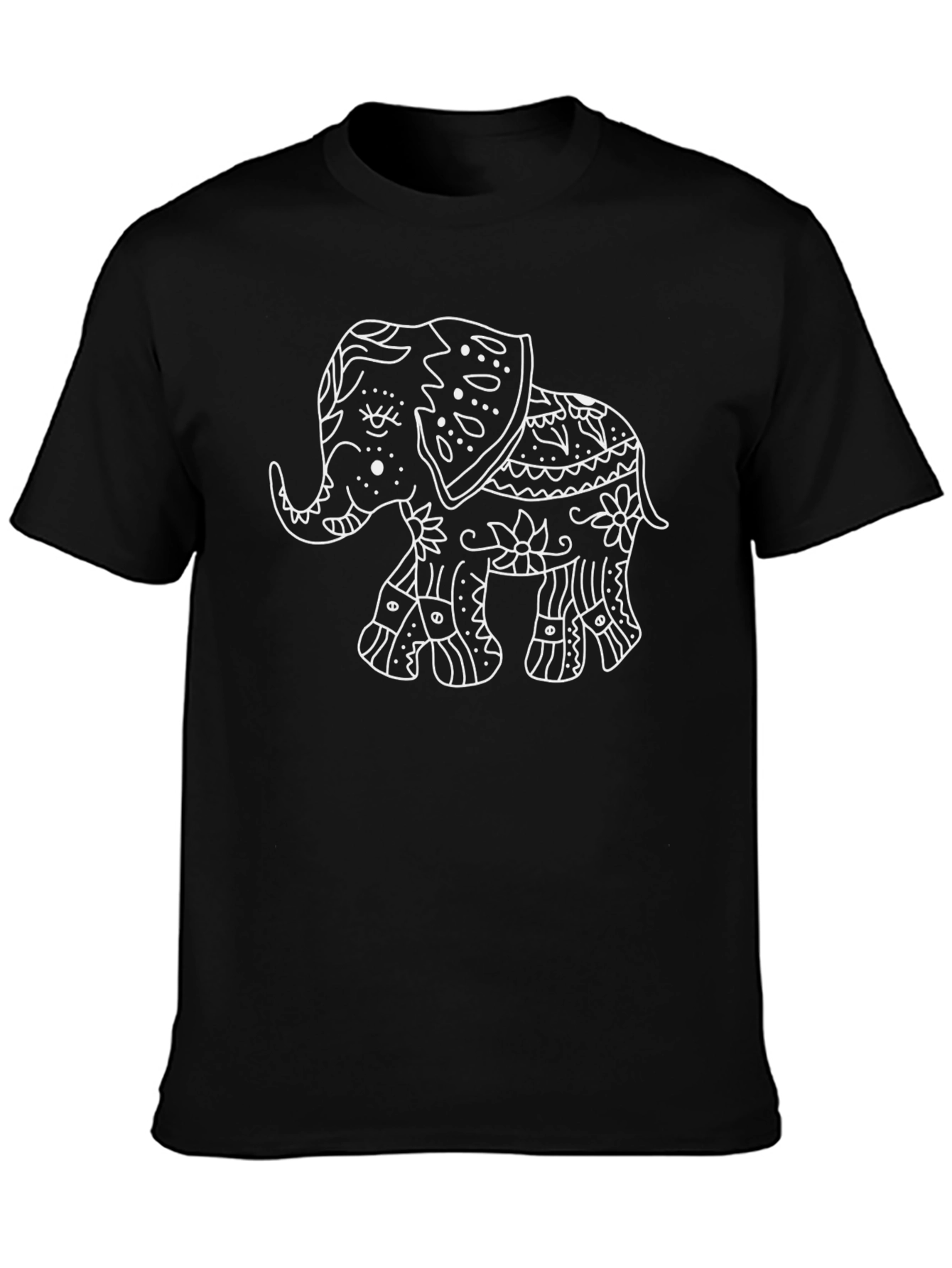 Elephant Art Graphic Tee - Black Cotton T-Shirt