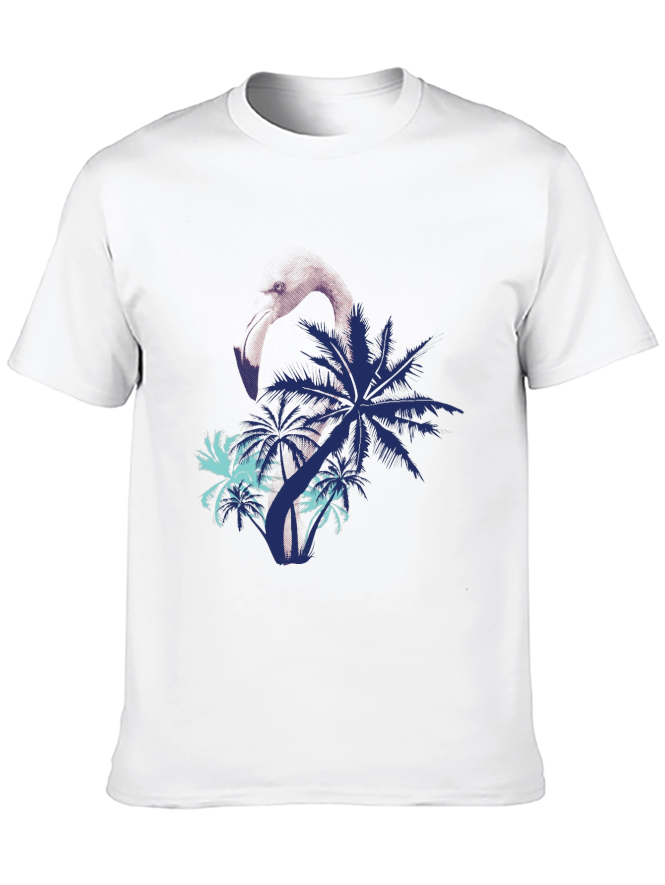 Mens Flamingo & Palm Tree Print Black T-Shirt