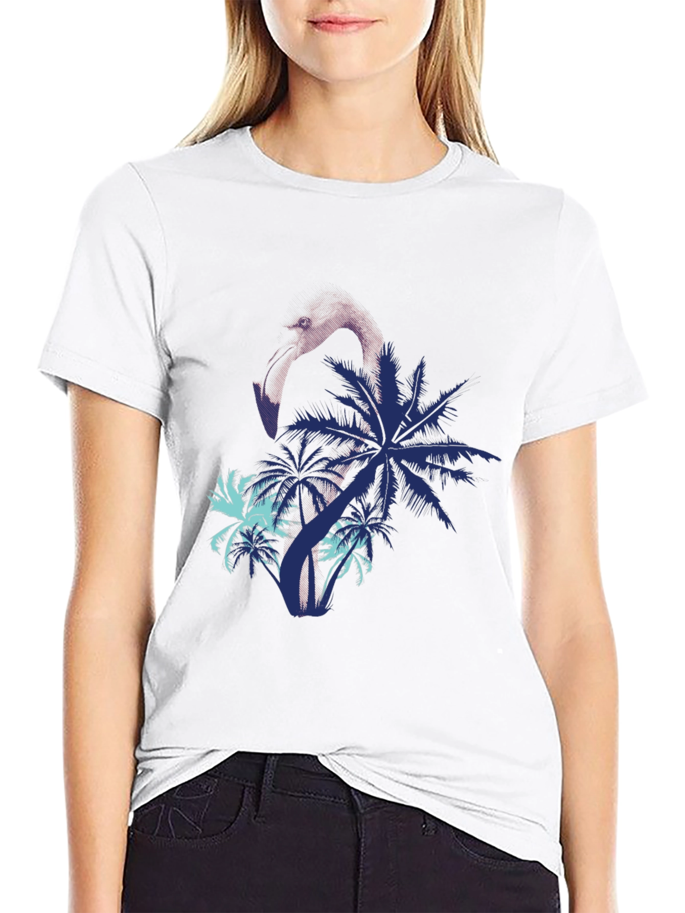 Mens Flamingo & Palm Tree Print Black T-Shirt