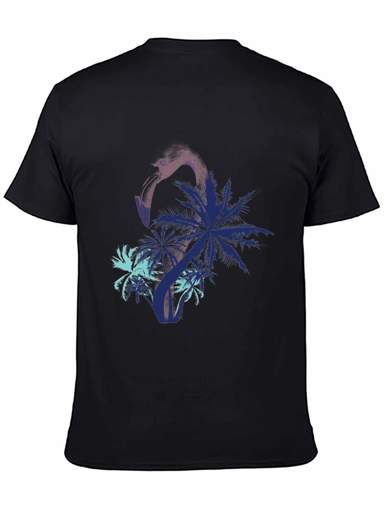 Mens Flamingo & Palm Tree Print Black T-Shirt