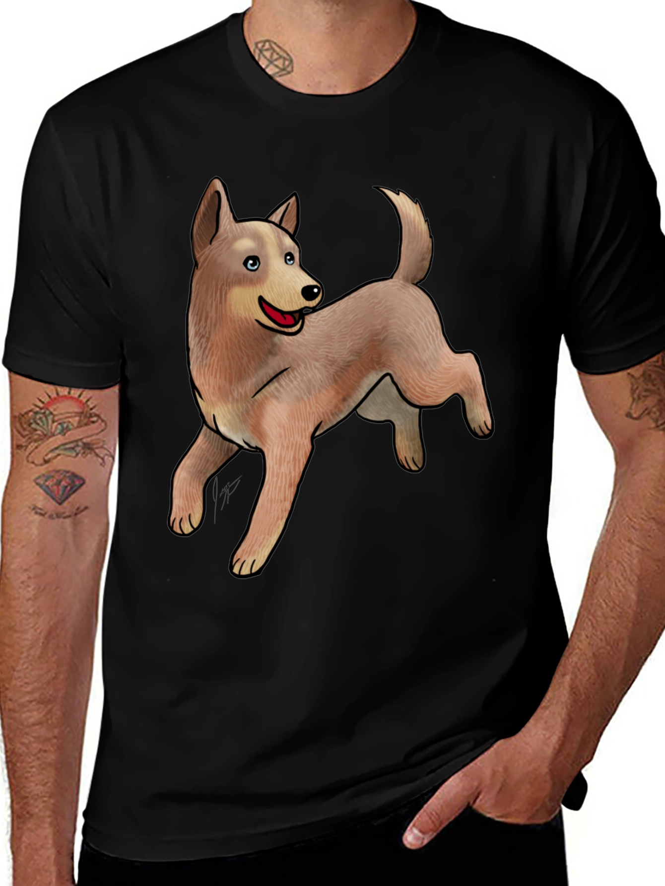 Black Tee with Cute Dog Design