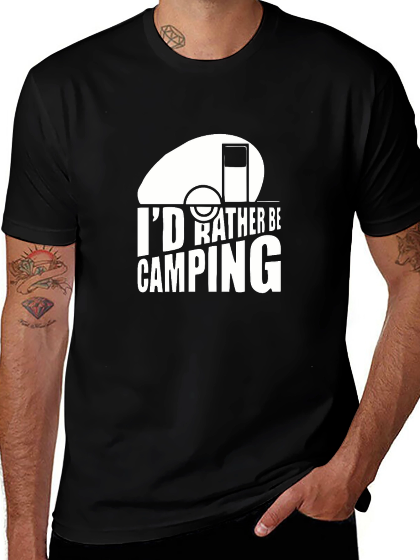 Id Rather Be Camping Black Graphic T-Shirt