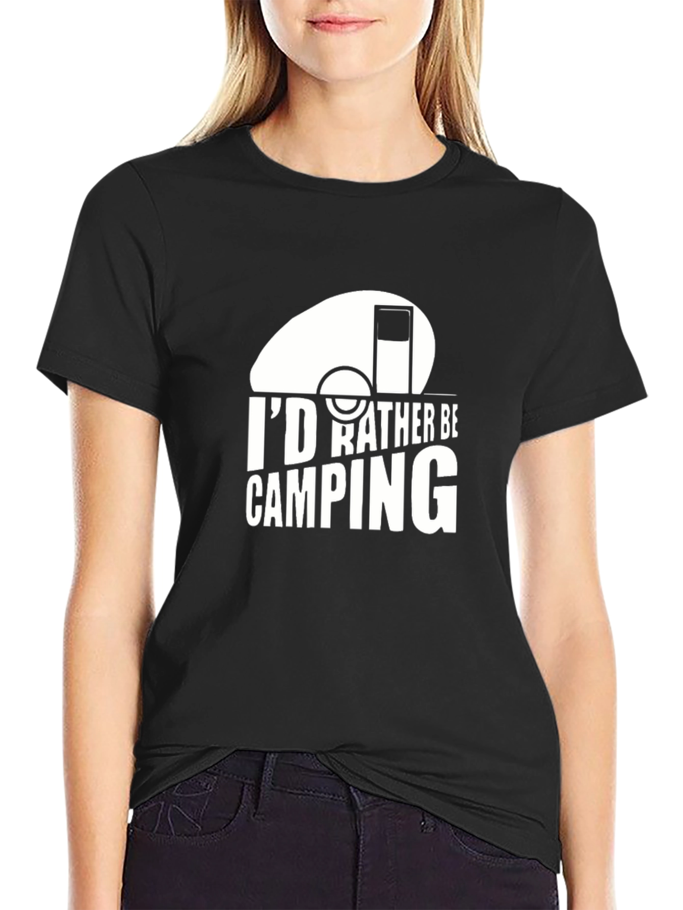 Id Rather Be Camping Black Graphic T-Shirt