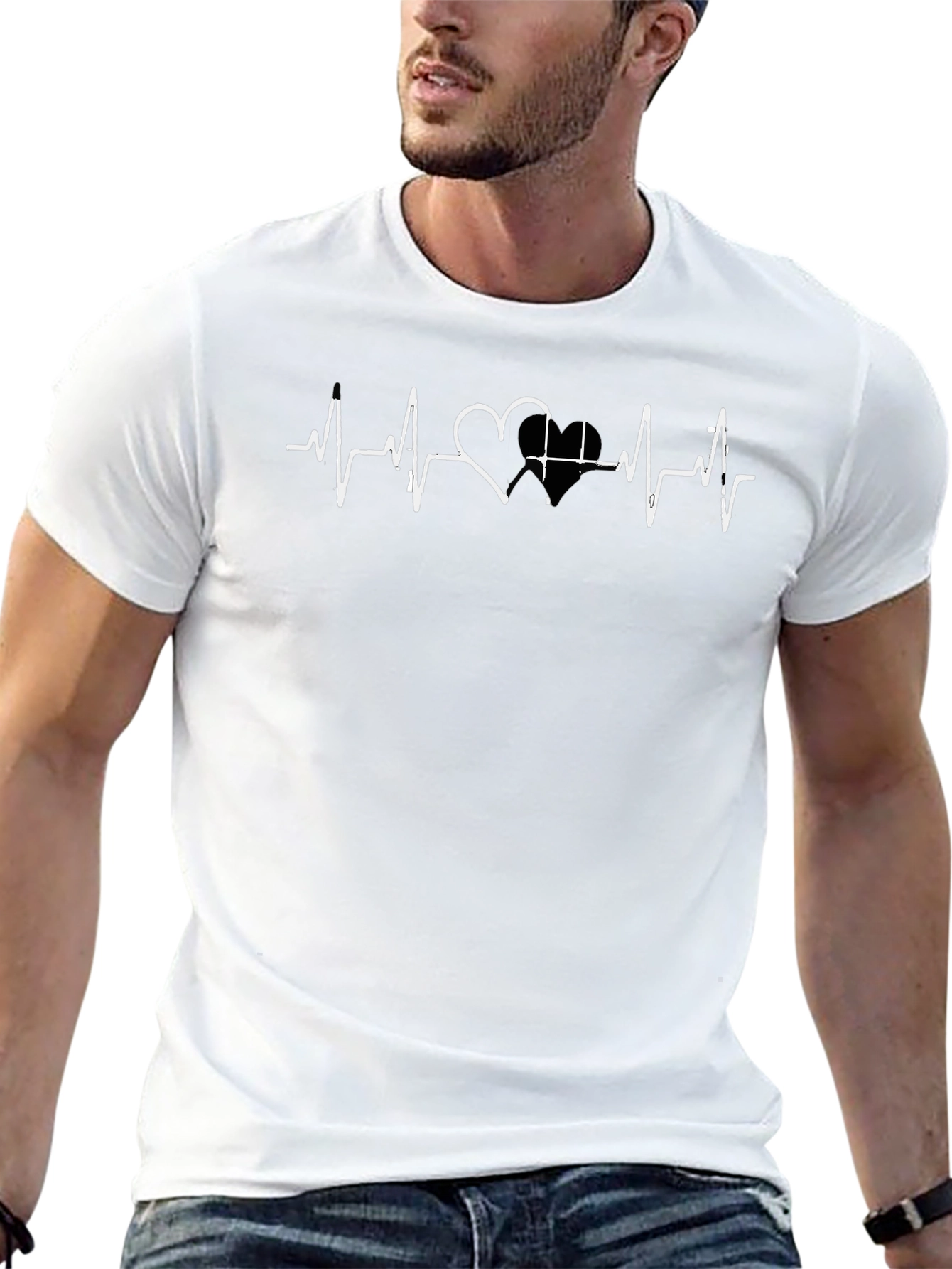 Heartbeat Love Graphic Tee - Black Cotton Casual