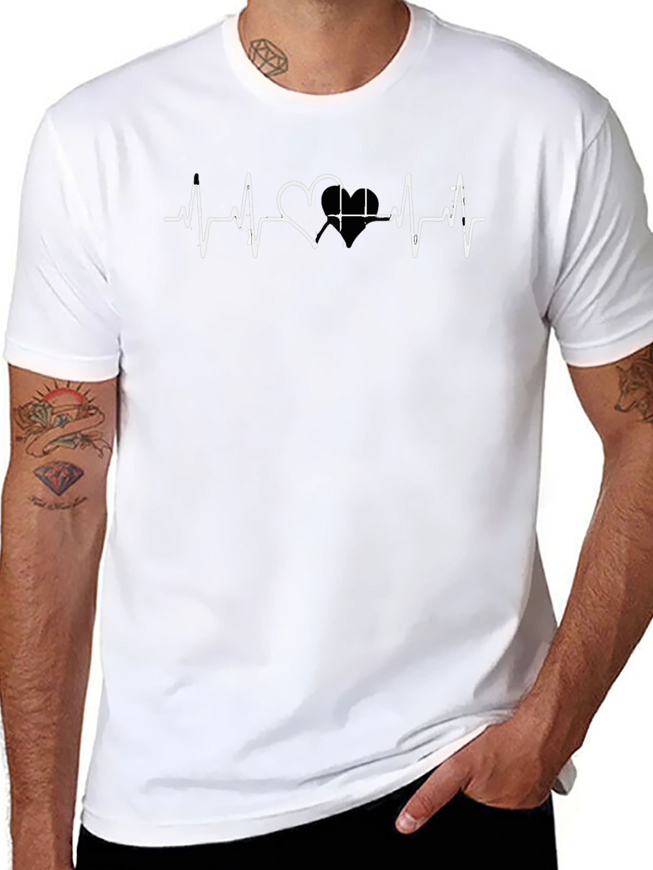 Heartbeat Love Graphic Tee - Black Cotton Casual