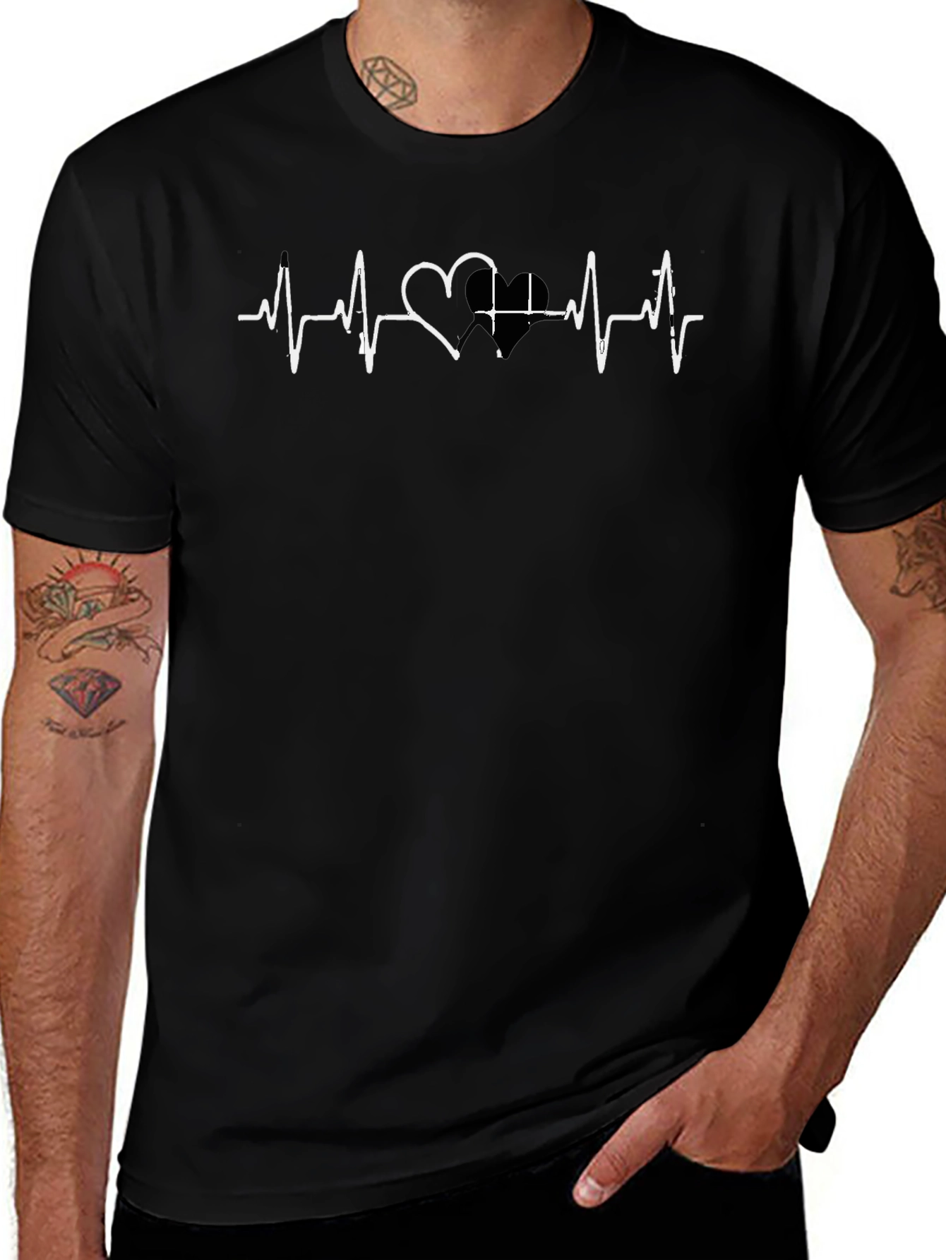 Heartbeat Love Graphic Tee - Black Cotton Casual