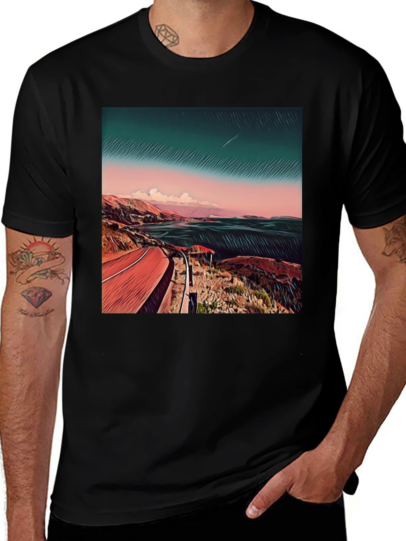 Coastal Road Graphic Tee - Mens Black T-Shirt