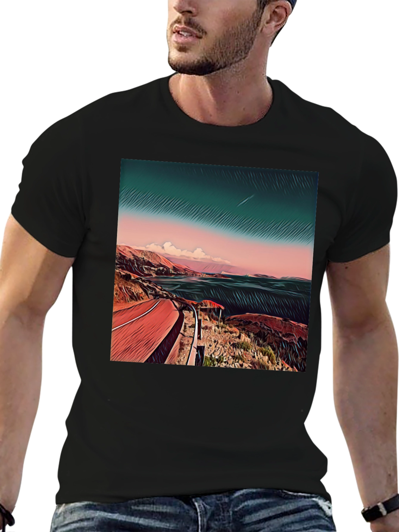 Coastal Road Graphic Tee - Mens Black T-Shirt
