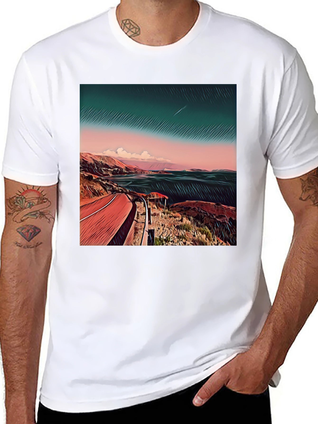 Coastal Road Graphic Tee - Mens Black T-Shirt