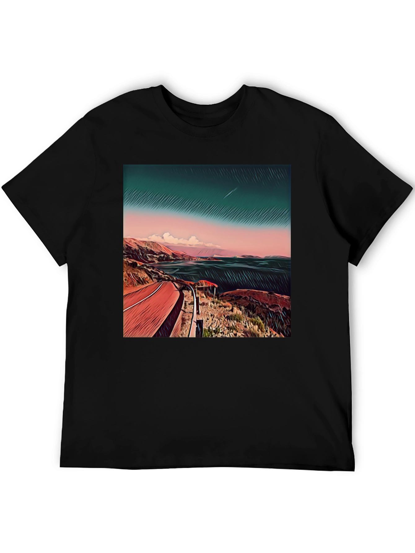 Coastal Road Graphic Tee - Mens Black T-Shirt