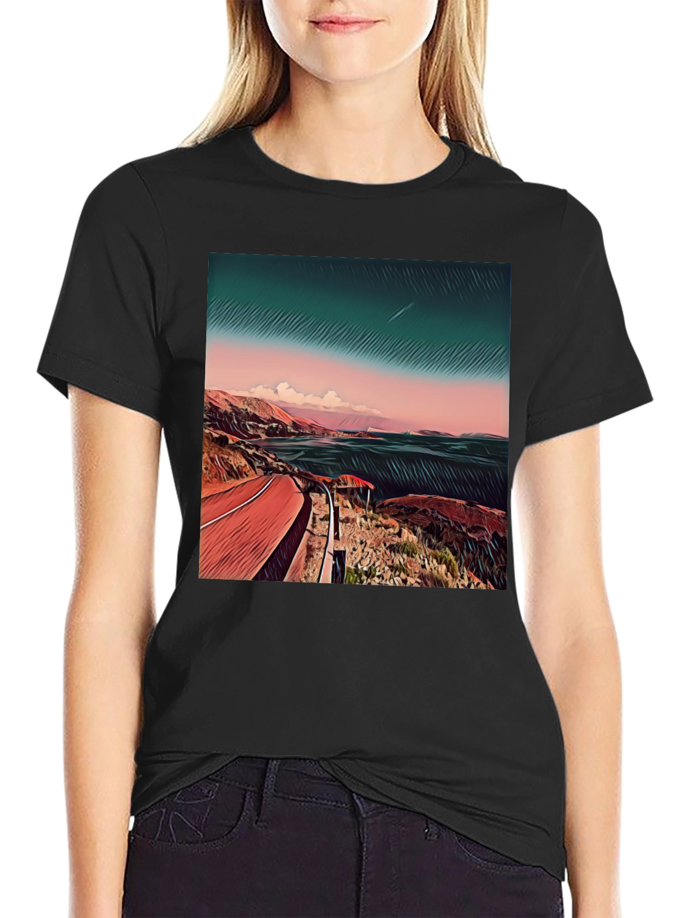 Coastal Road Graphic Tee - Mens Black T-Shirt