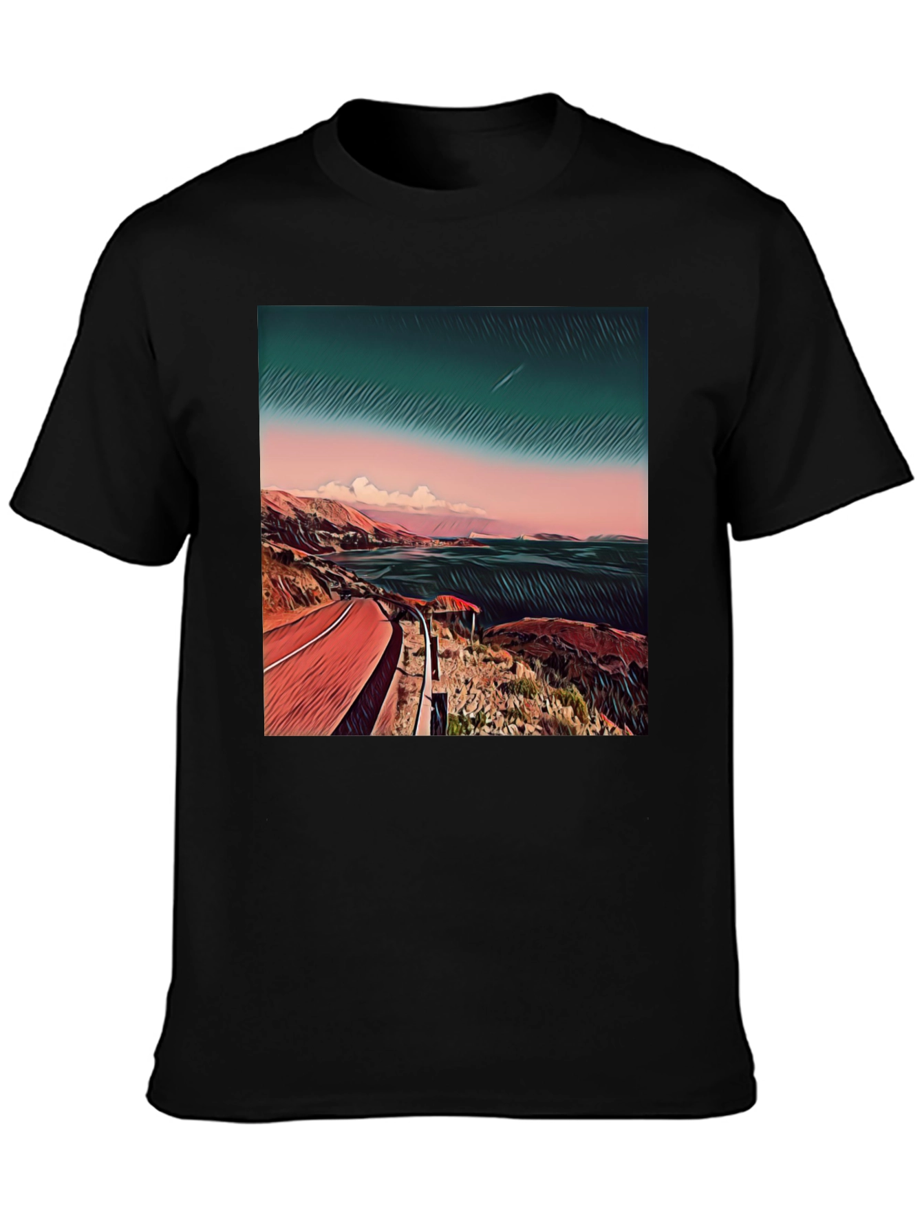 Coastal Road Graphic Tee - Mens Black T-Shirt