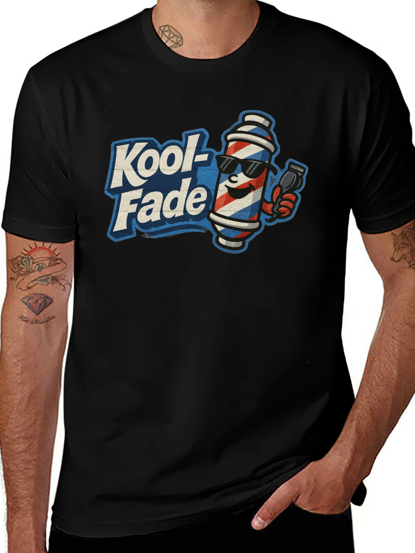 Kool-Fade Barber T-Shirt - Cool Barber Pole Design