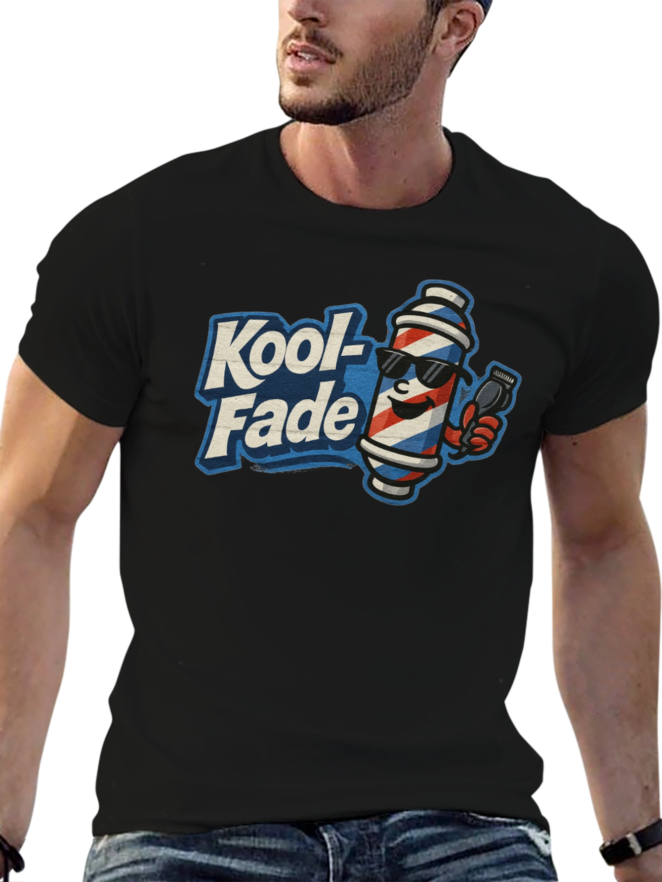 Kool-Fade Barber T-Shirt - Cool Barber Pole Design