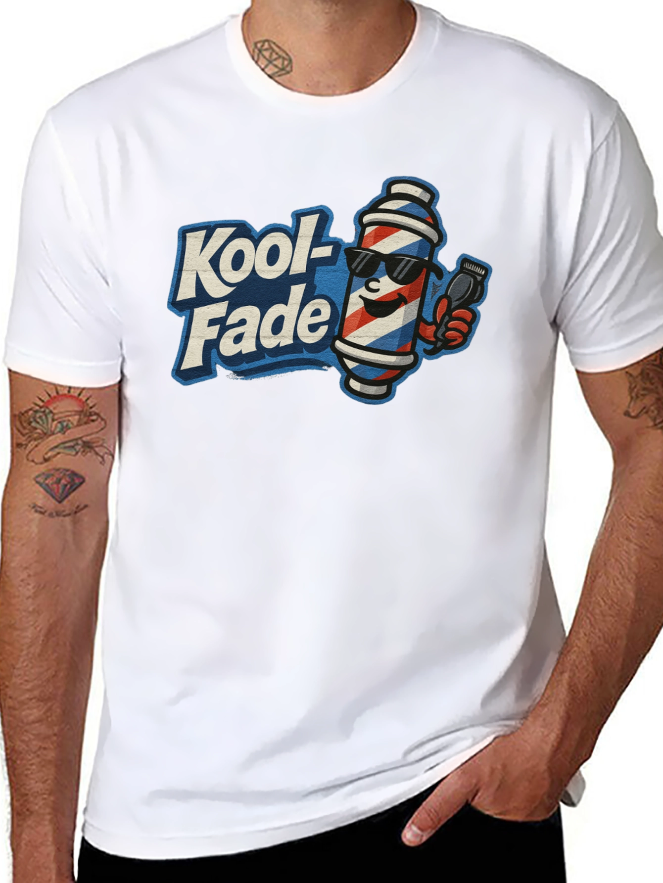 Kool-Fade Barber T-Shirt - Cool Barber Pole Design