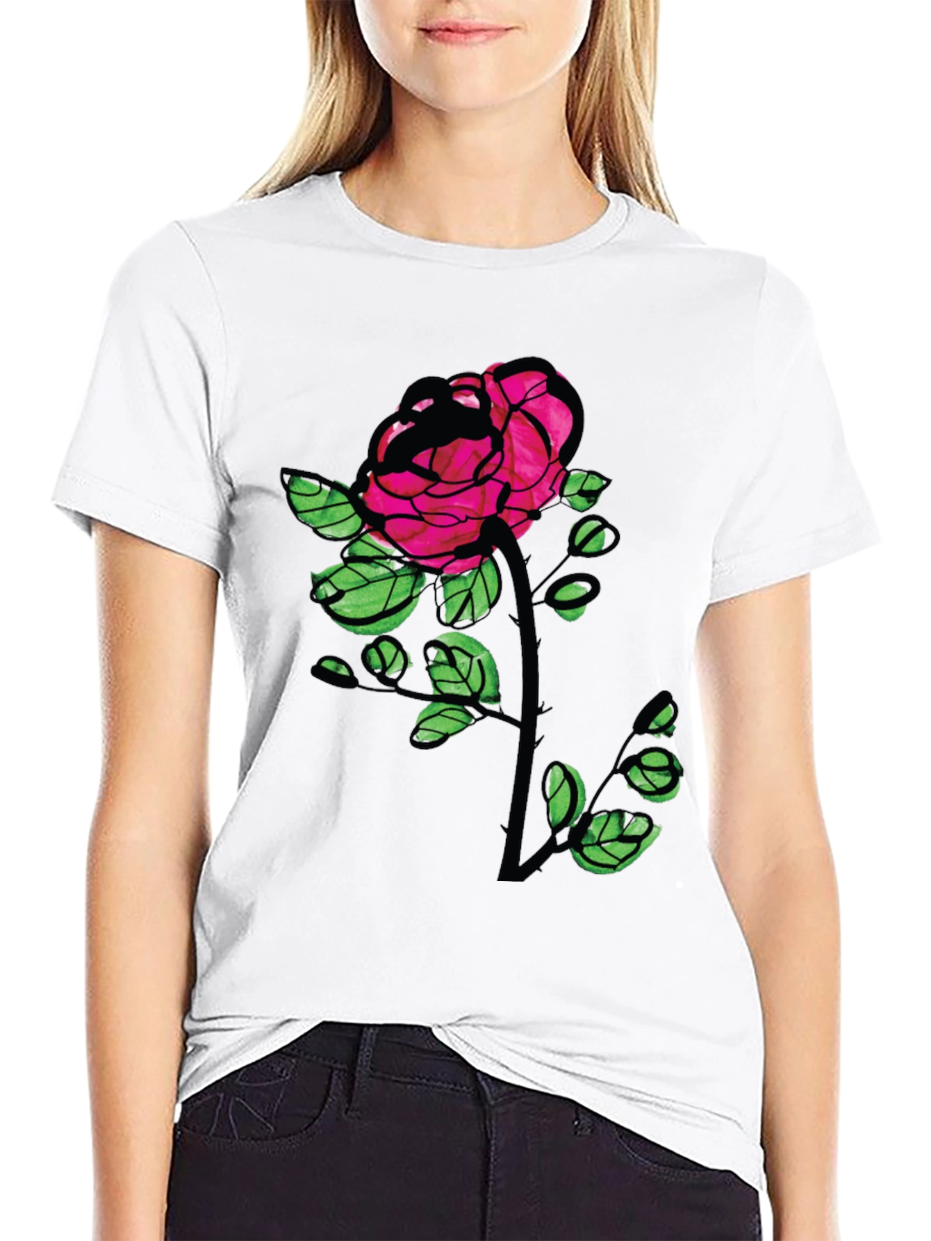 Black Rose Graphic Tee - Bold Floral T-Shirt