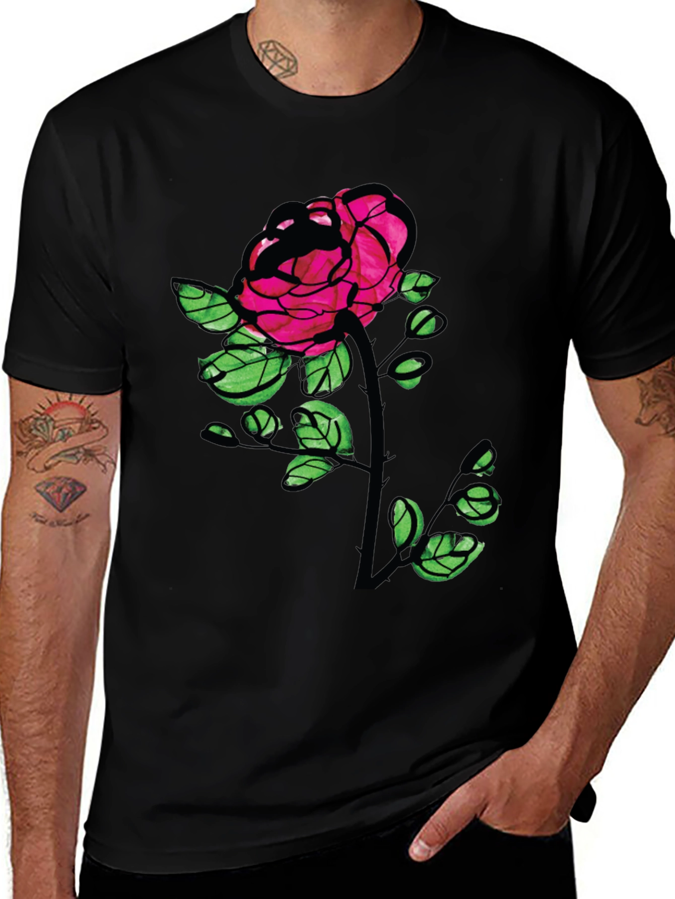 Black Rose Graphic Tee - Bold Floral T-Shirt